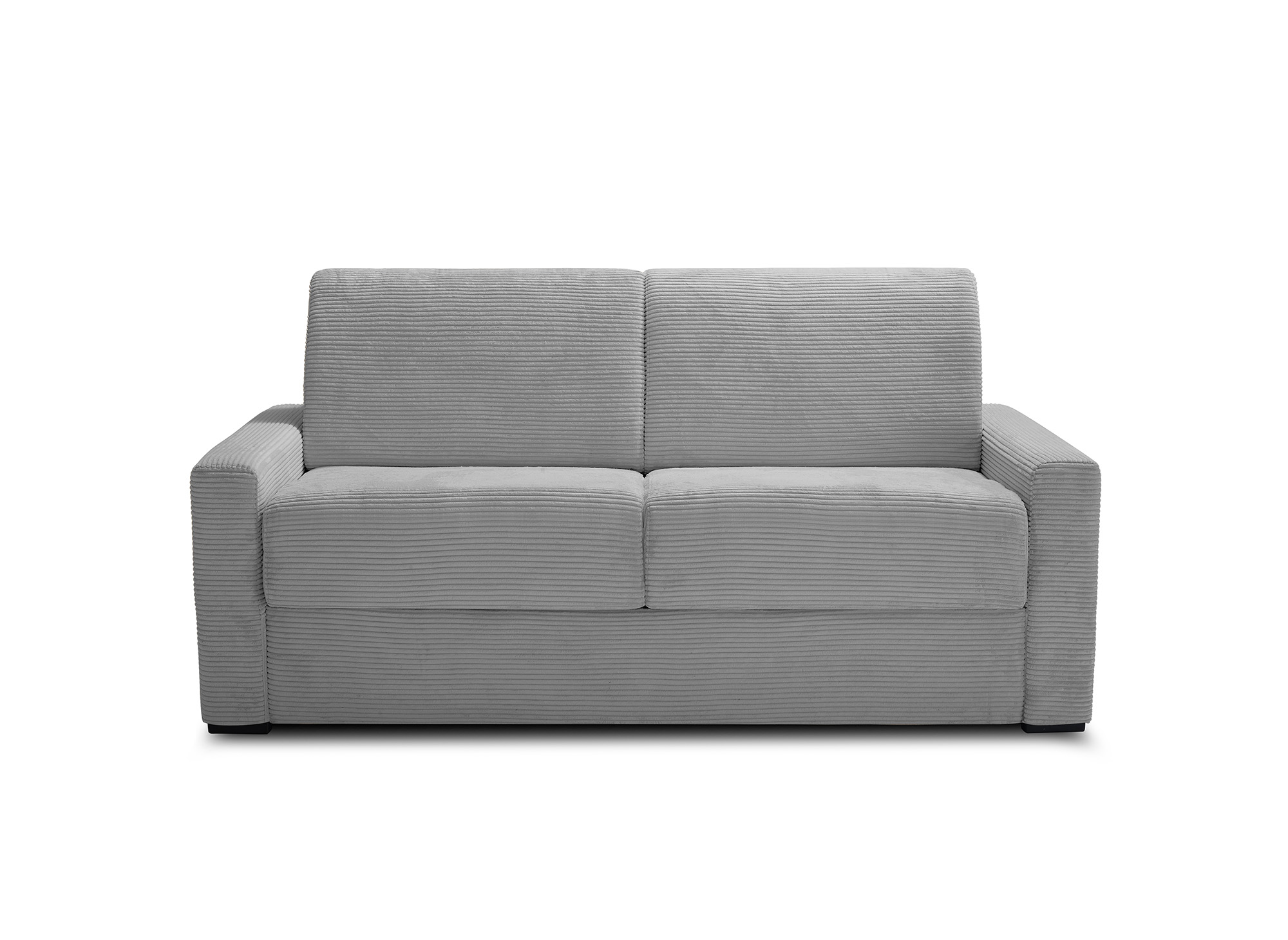 Canapé convertible 3 places LOUNA LUXE en velours côtelé gris clair ouverture express matelas 18 cm