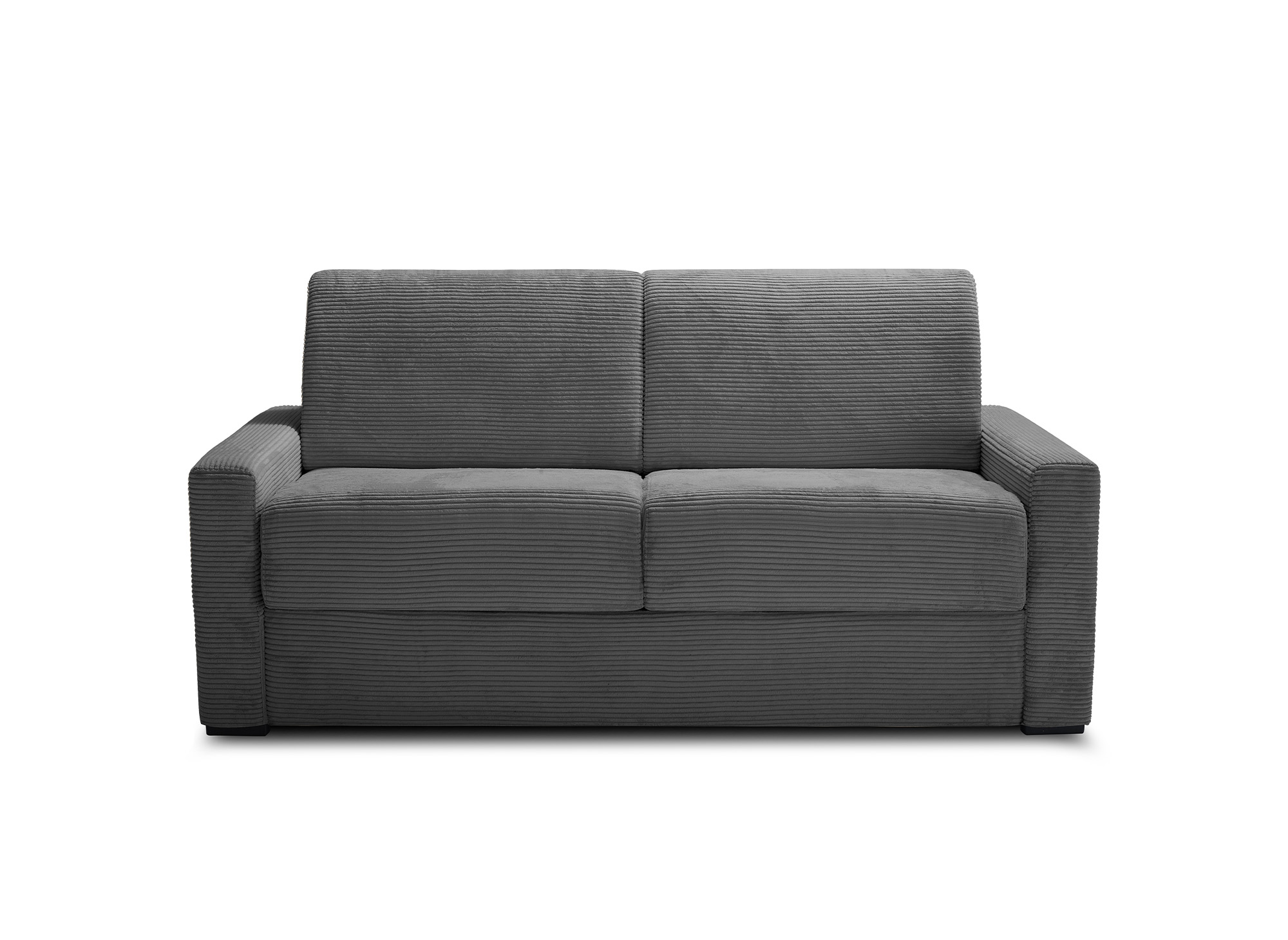 Canapé convertible 3 places LOUNA LUXE en velours côtelé gris foncé ouverture express matelas 18 cm