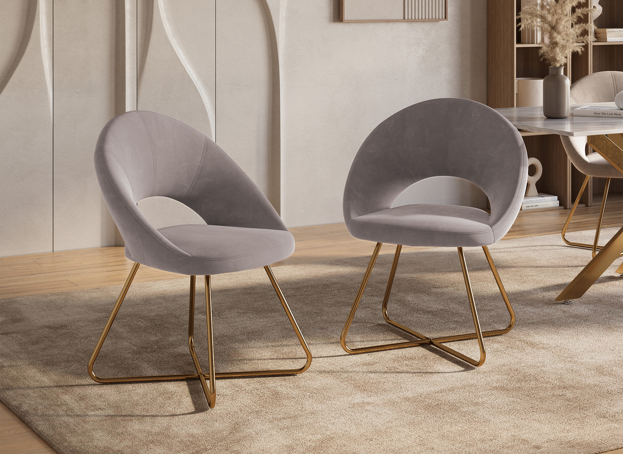 Lot de 2 chaises design en velours beige PETRA