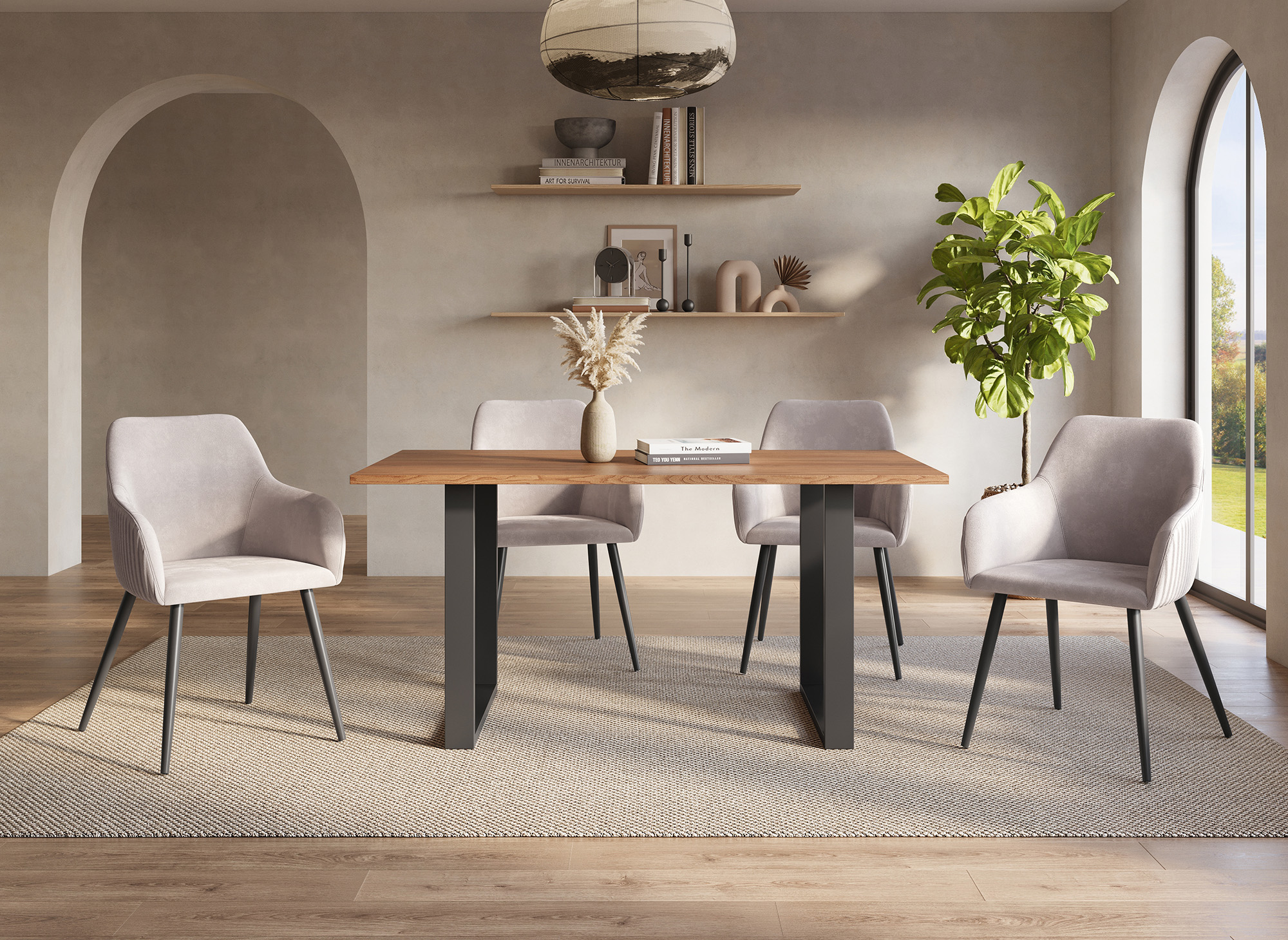 Lot de 2 chaises en velours beige pieds en métal noir DEVOR