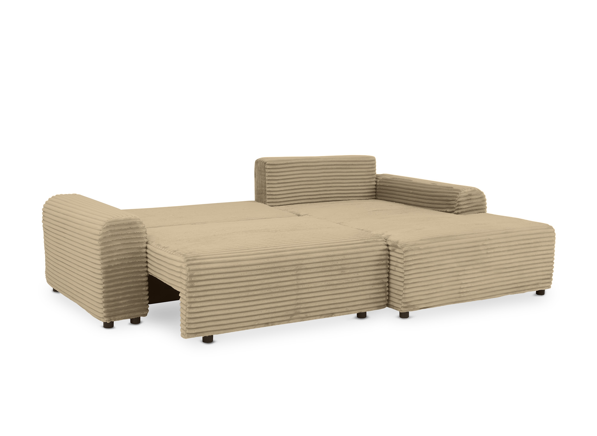 Canapé d'angle convertible avec coffre en velours côtelé épais taupe BALI - Angle droit