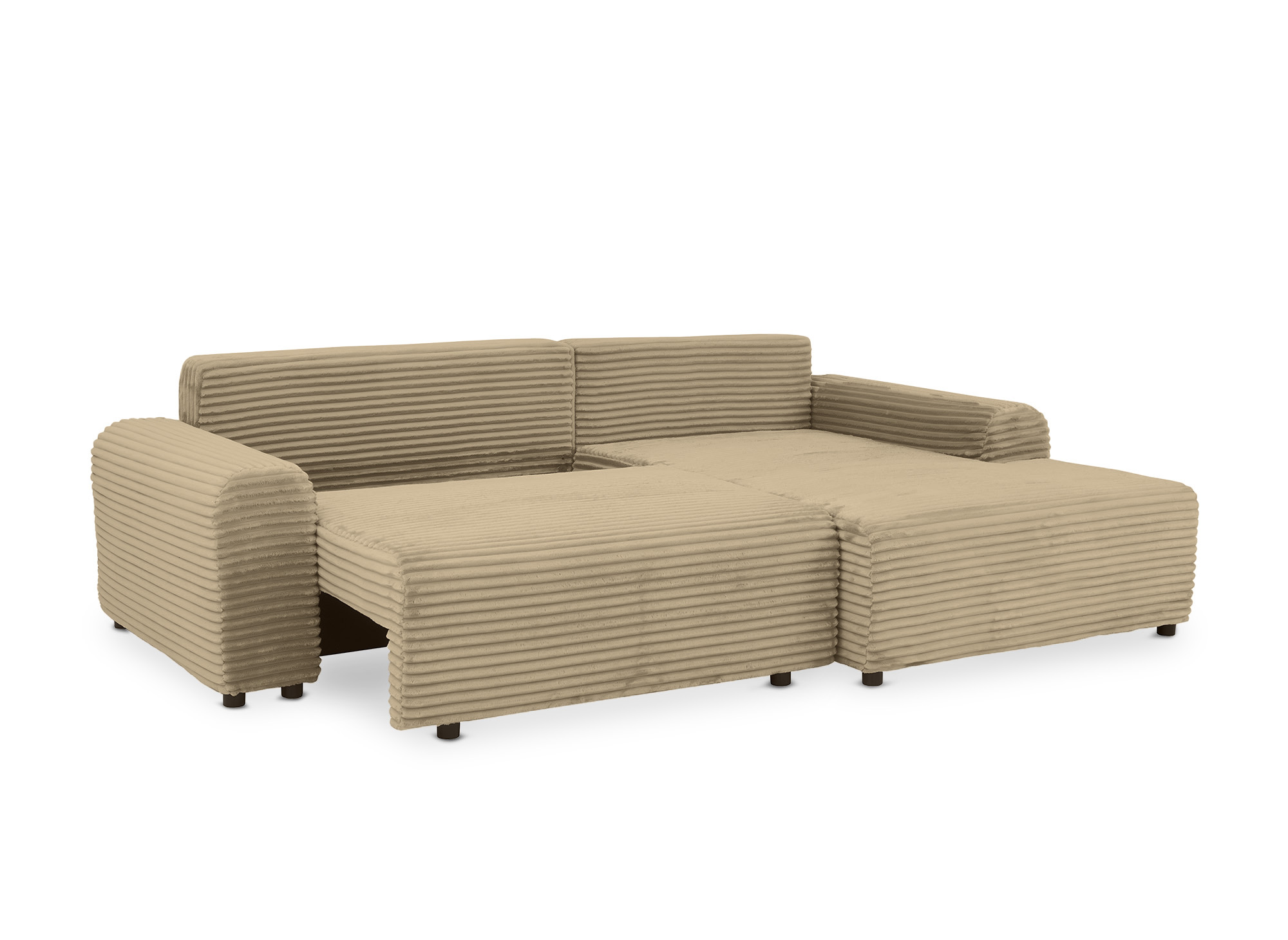 Canapé d'angle convertible avec coffre en velours côtelé épais taupe BALI - Angle droit