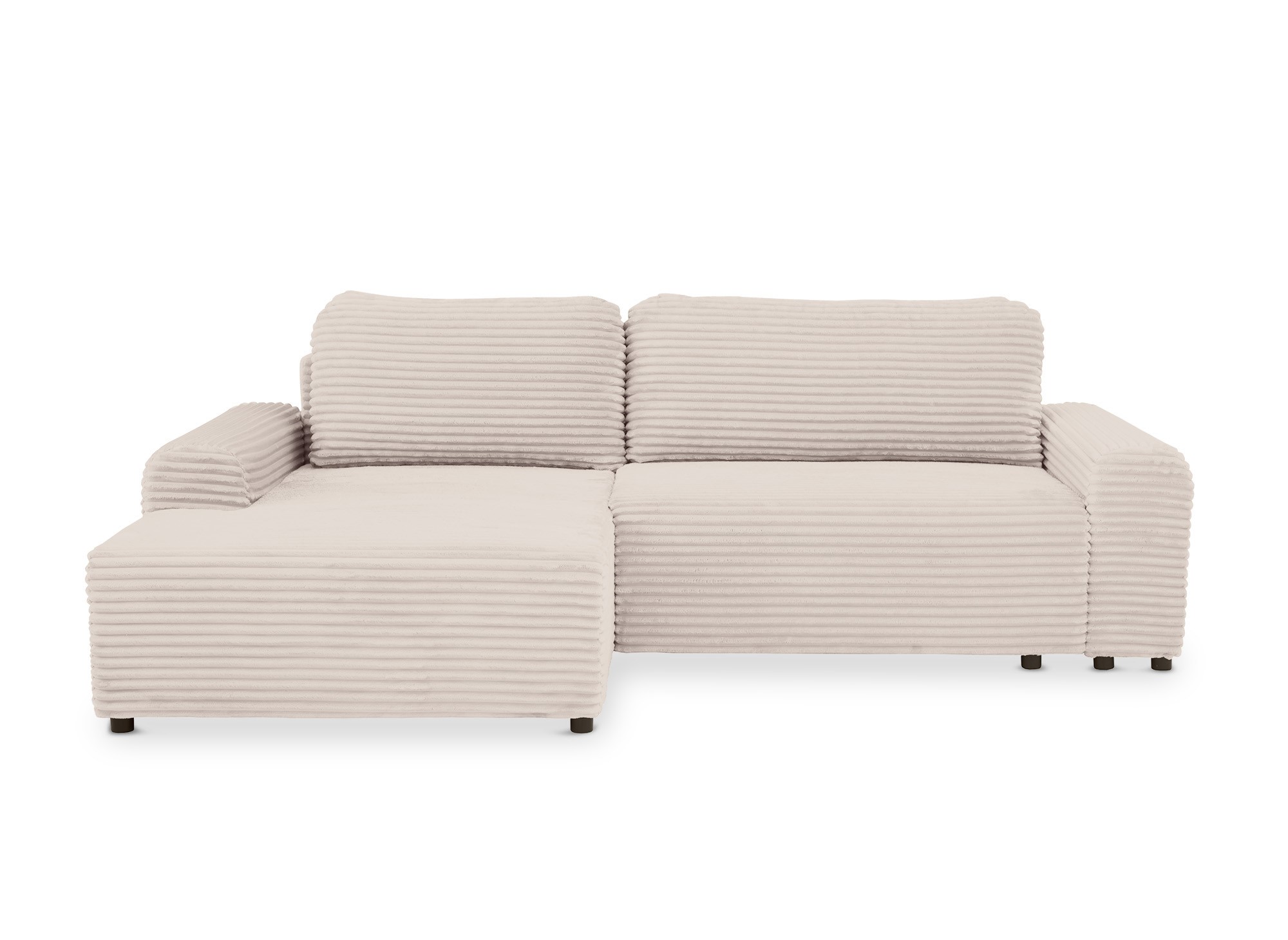 Canapé d'angle convertible avec coffre en velours côtelé épais beige BALI - Angle gauche