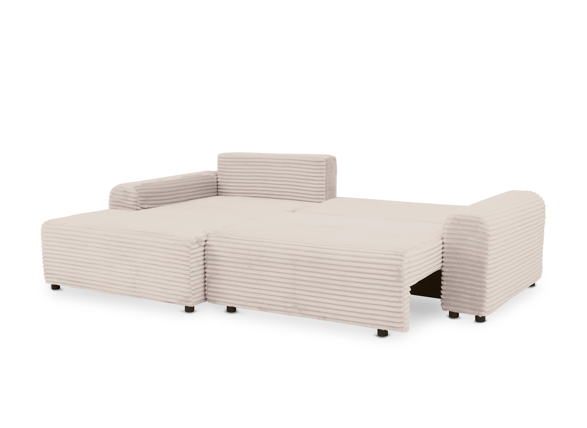 Canapé d'angle convertible avec coffre en velours côtelé épais beige BALI - Angle gauche