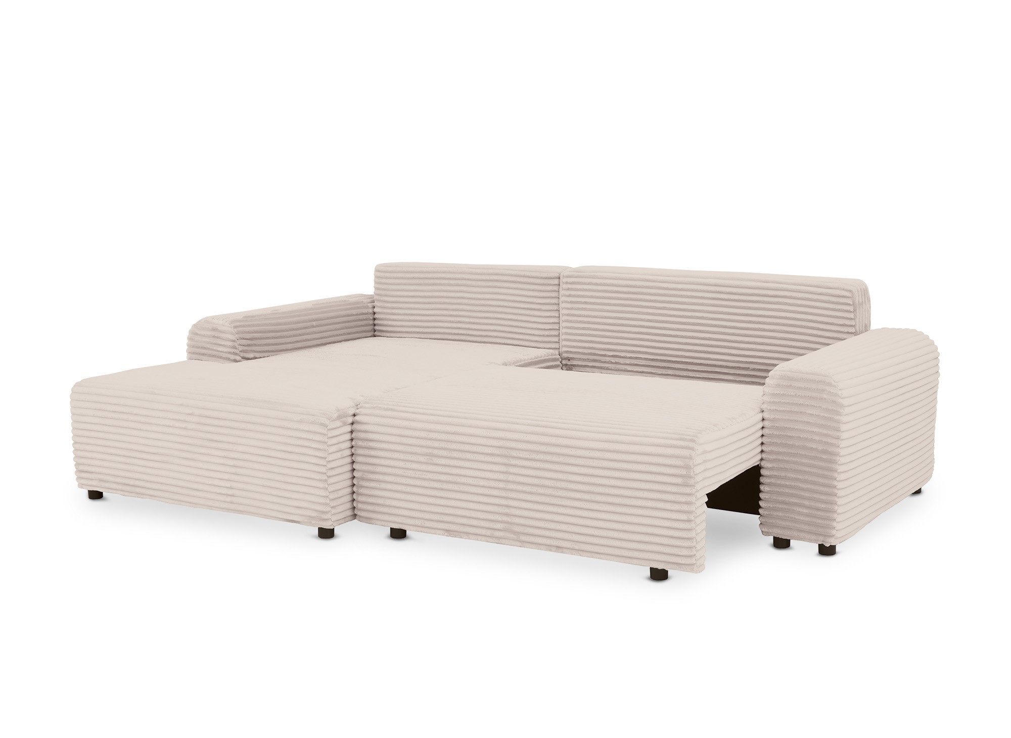Canapé d'angle convertible avec coffre en velours côtelé épais beige BALI - Angle gauche