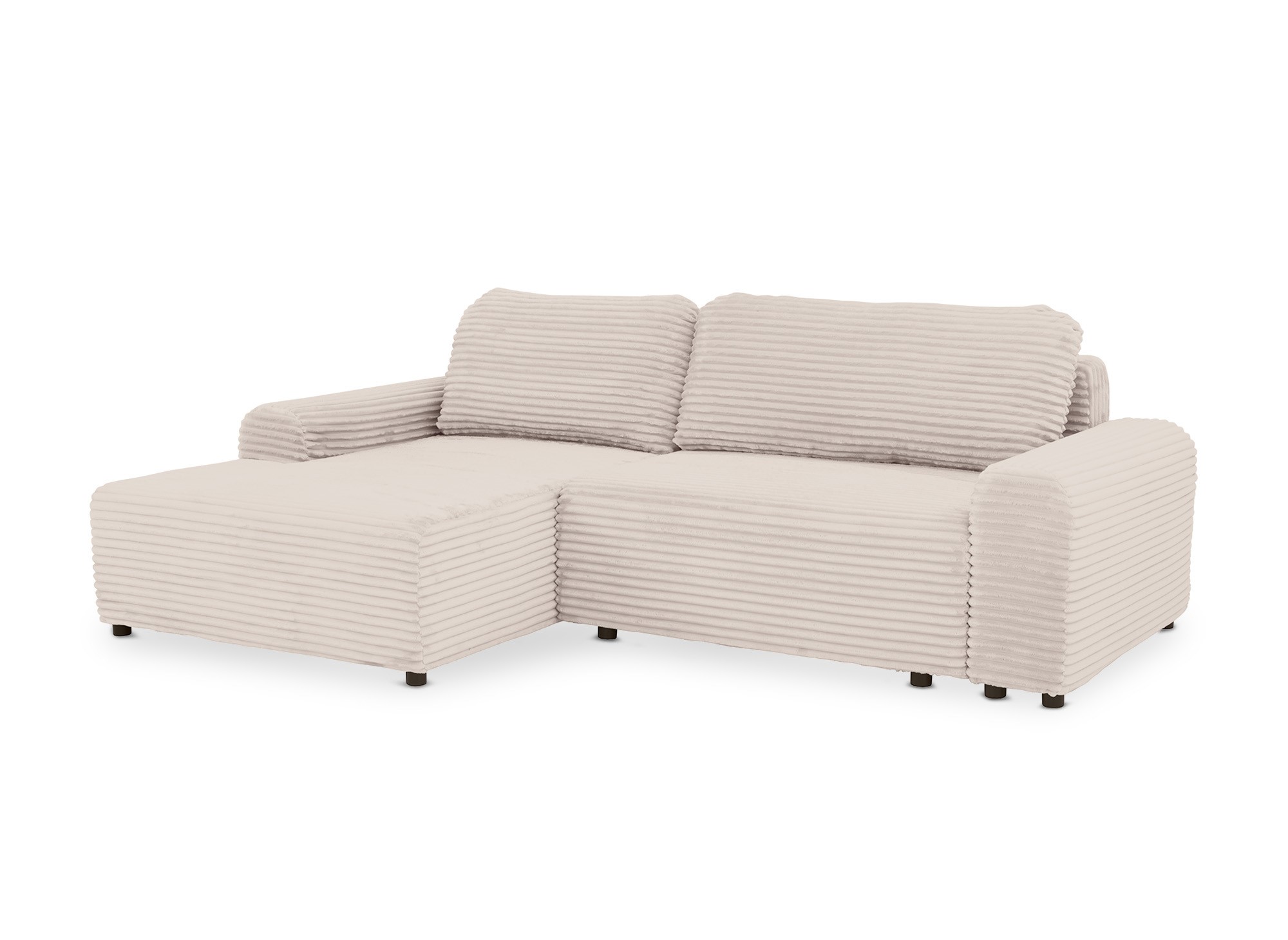 Canapé d'angle convertible avec coffre en velours côtelé épais beige BALI - Angle gauche