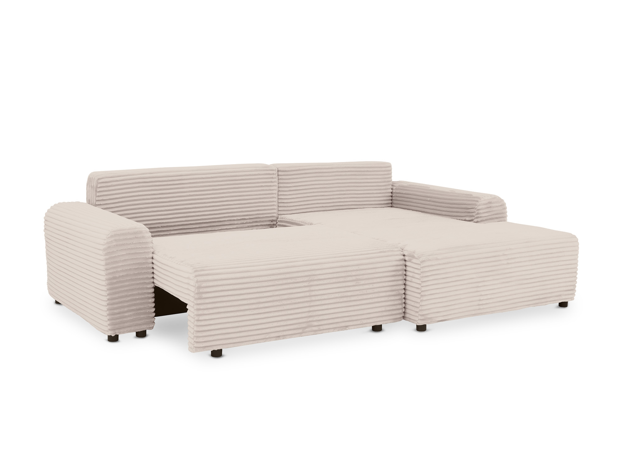 Canapé d'angle convertible avec coffre en velours côtelé épais beige BALI - Angle droit