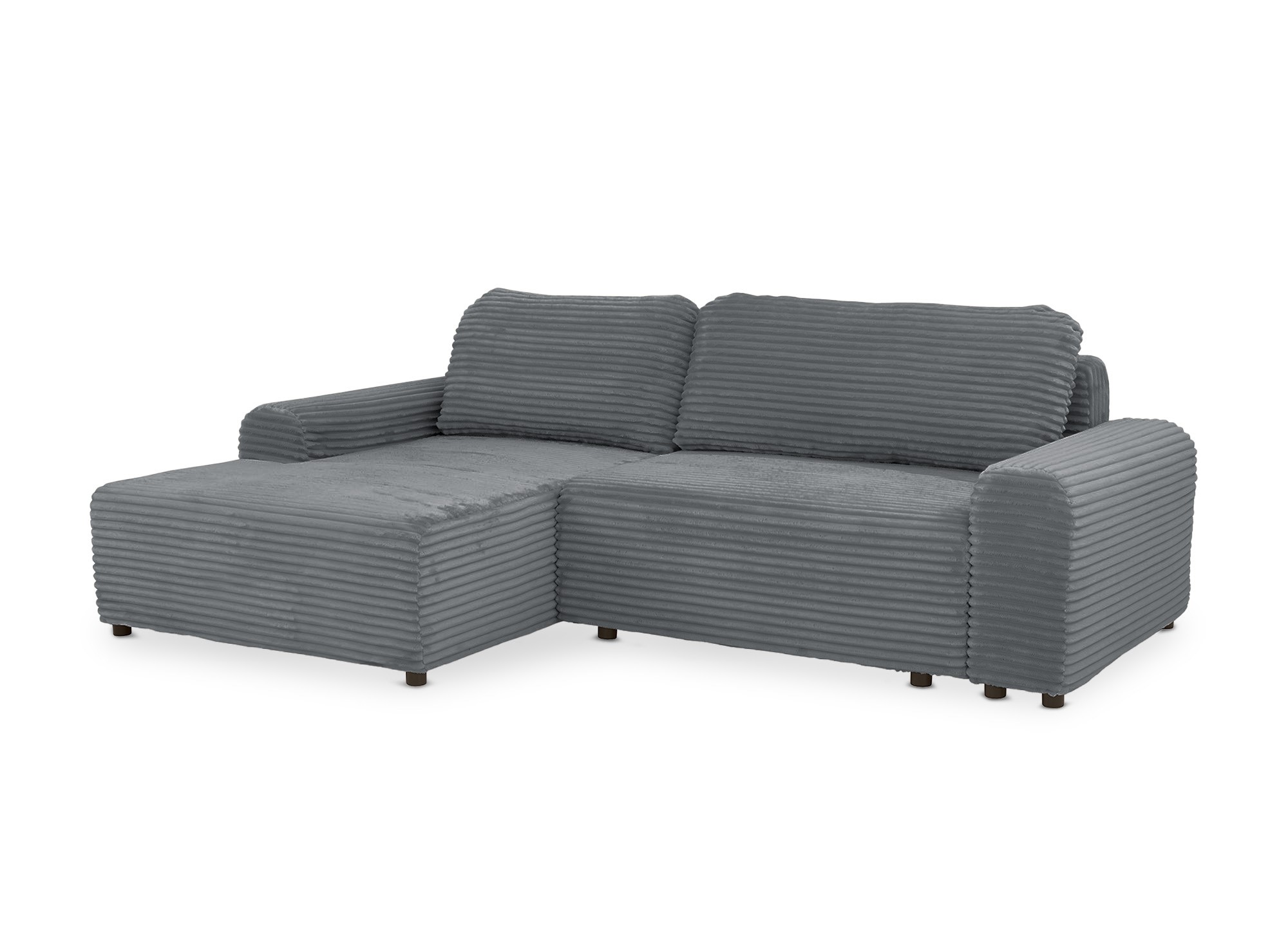 Canapé d'angle convertible avec coffre en velours côtelé épais gris foncé BALI - Angle gauche