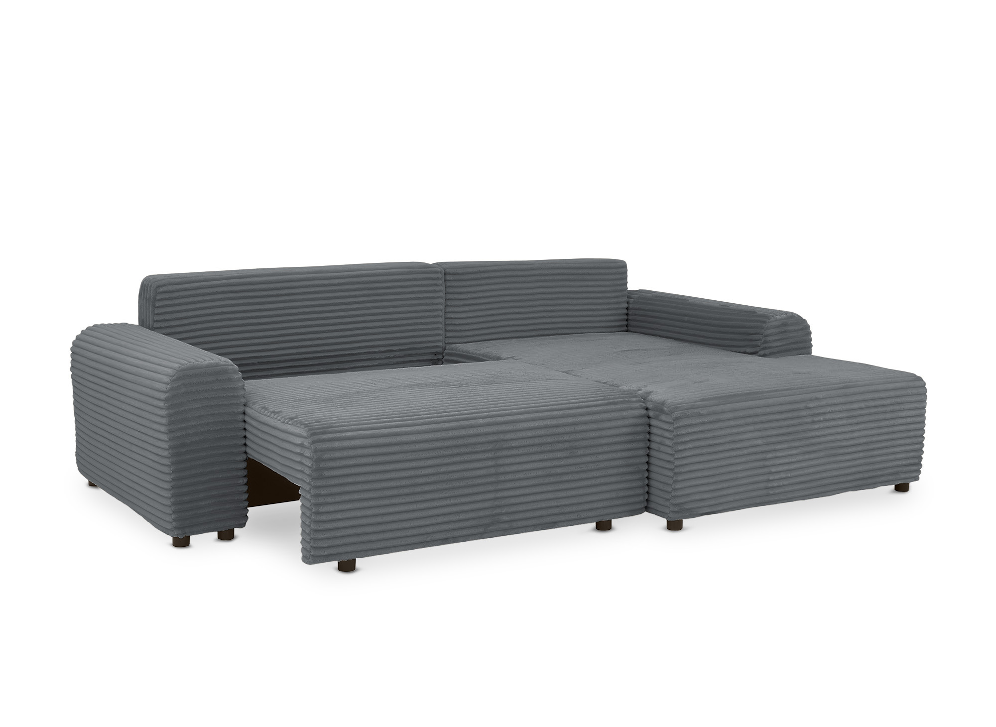 Canapé d'angle convertible avec coffre en velours côtelé épais gris foncé BALI - Angle droit