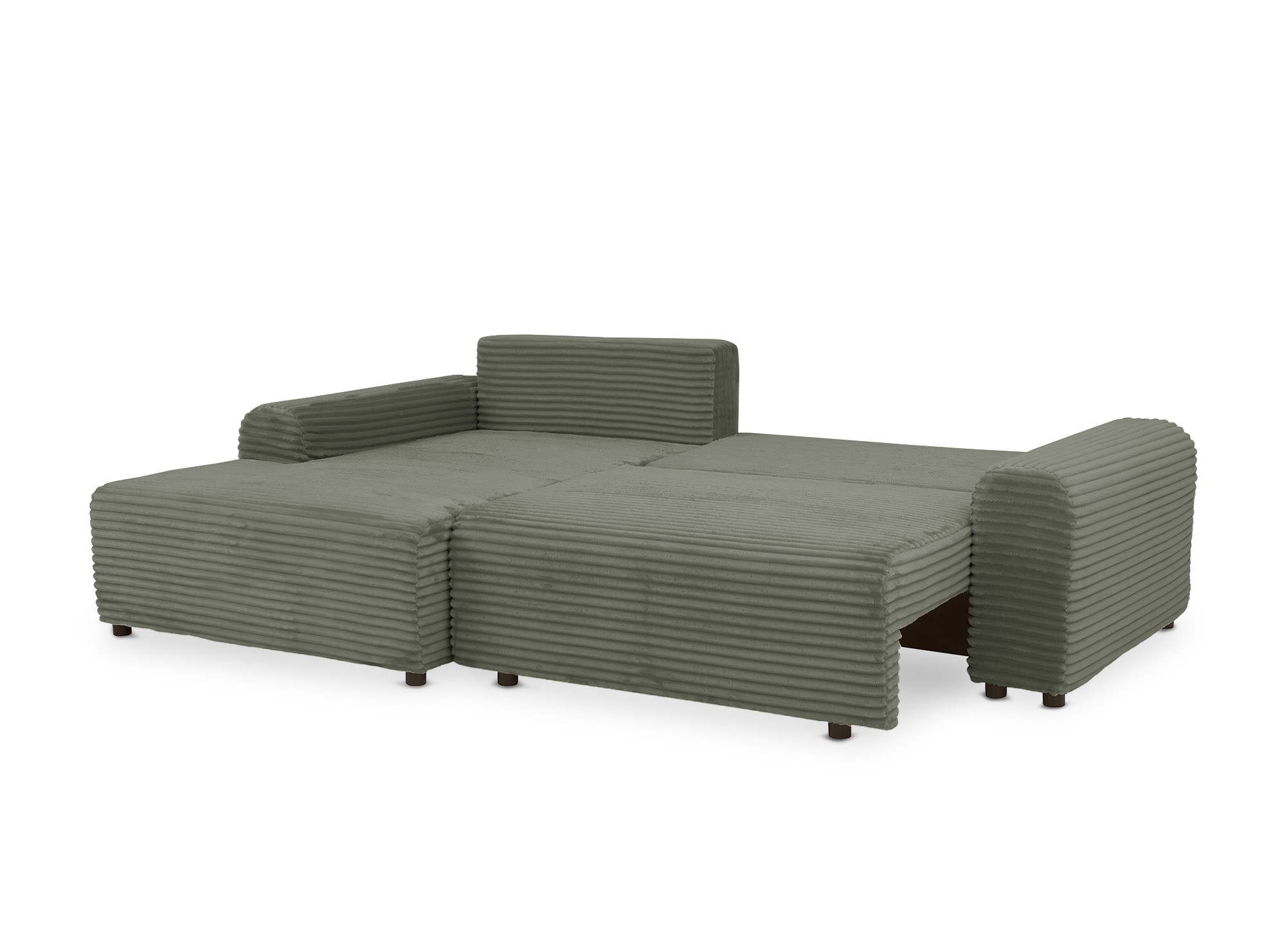 Canapé d'angle convertible avec coffre en velours côtelé épais vert kaki BALI - Angle gauche