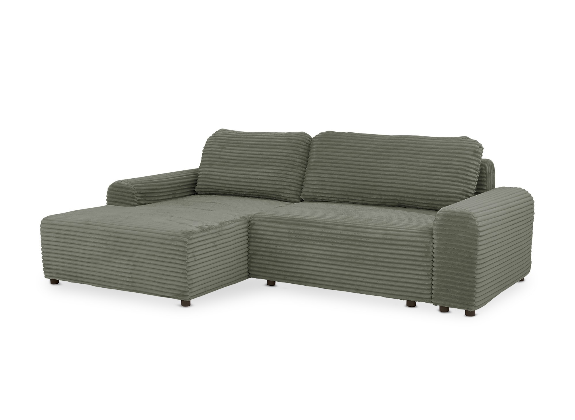 Canapé d'angle convertible avec coffre en velours côtelé épais vert kaki BALI - Angle gauche