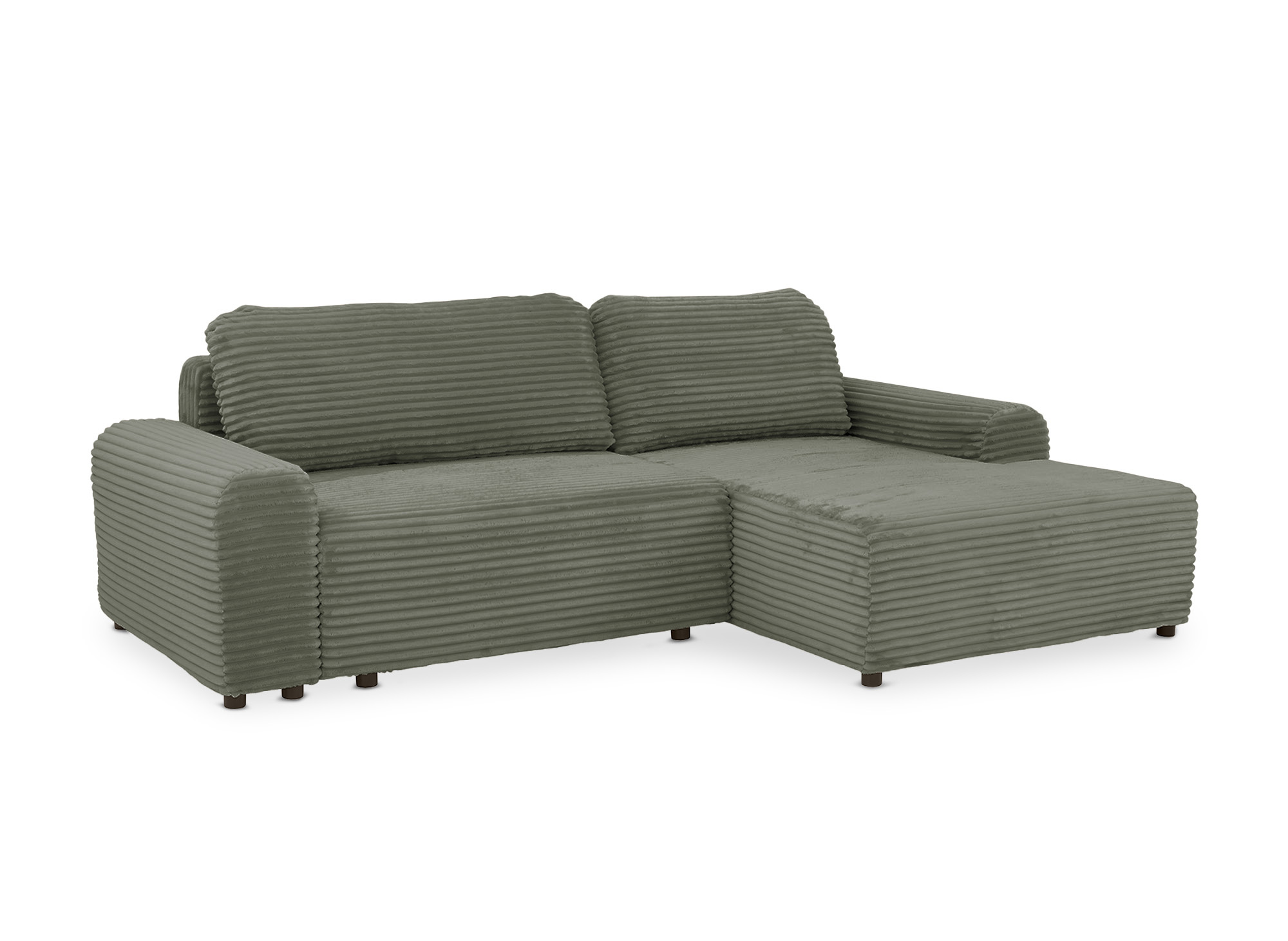 Canapé d'angle convertible avec coffre en velours côtelé épais vert kaki BALI - Angle droit