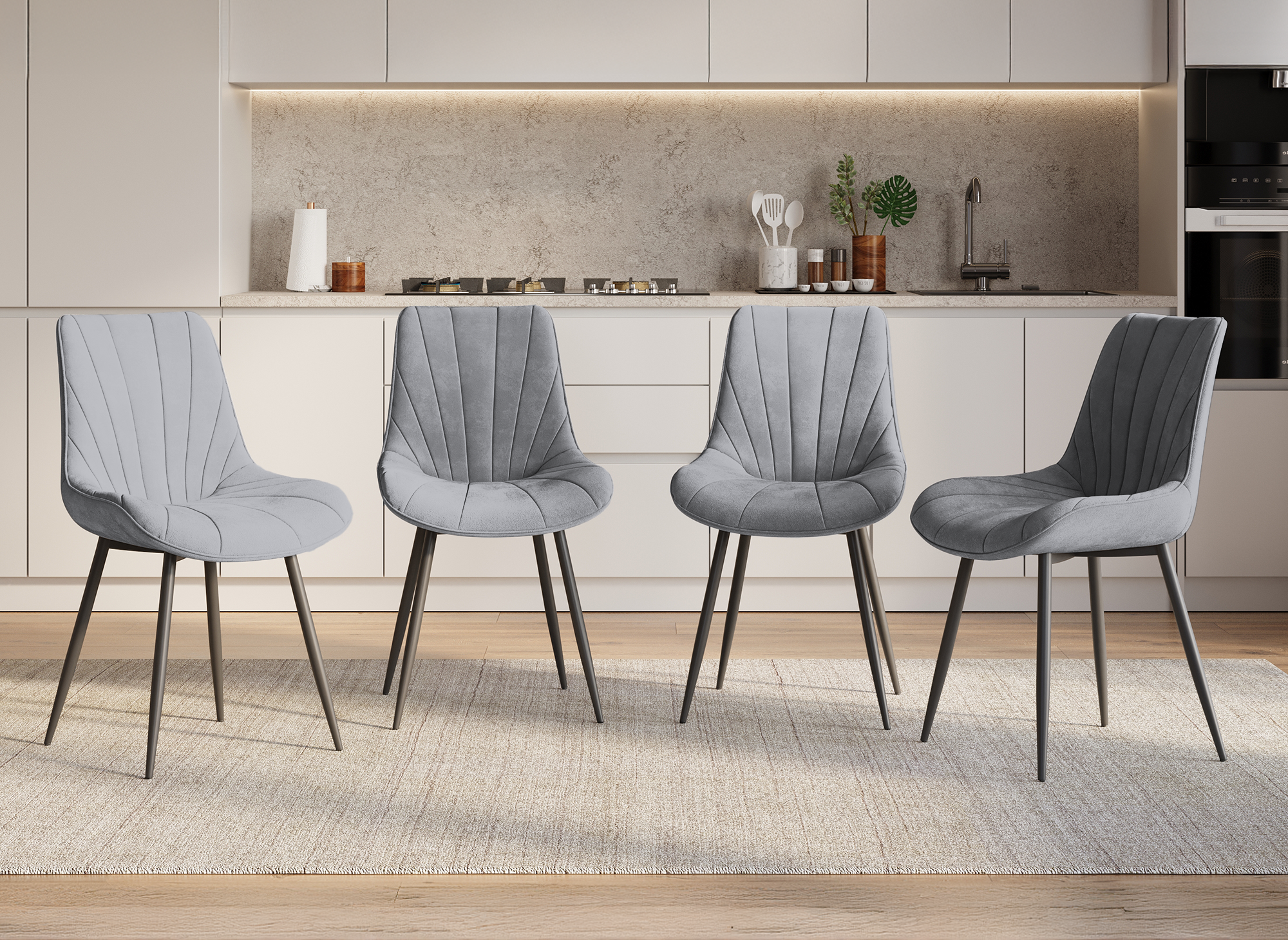 Lot de 4 chaises design en velours gris ELOVA