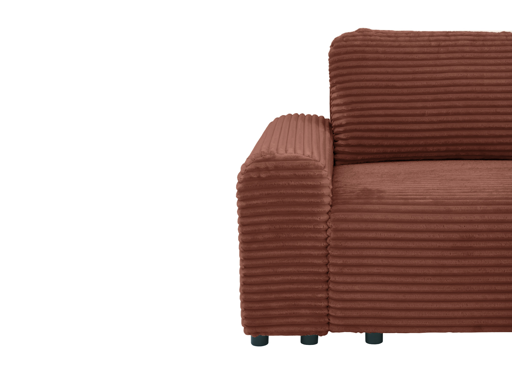 Canapé d'angle convertible avec coffre en velours côtelé épais terracotta BALI - Angle droit