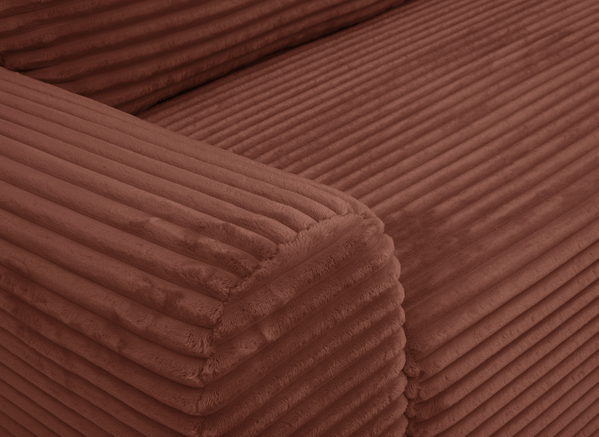 Canapé d'angle convertible avec coffre en velours côtelé épais terracotta BALI - Angle droit