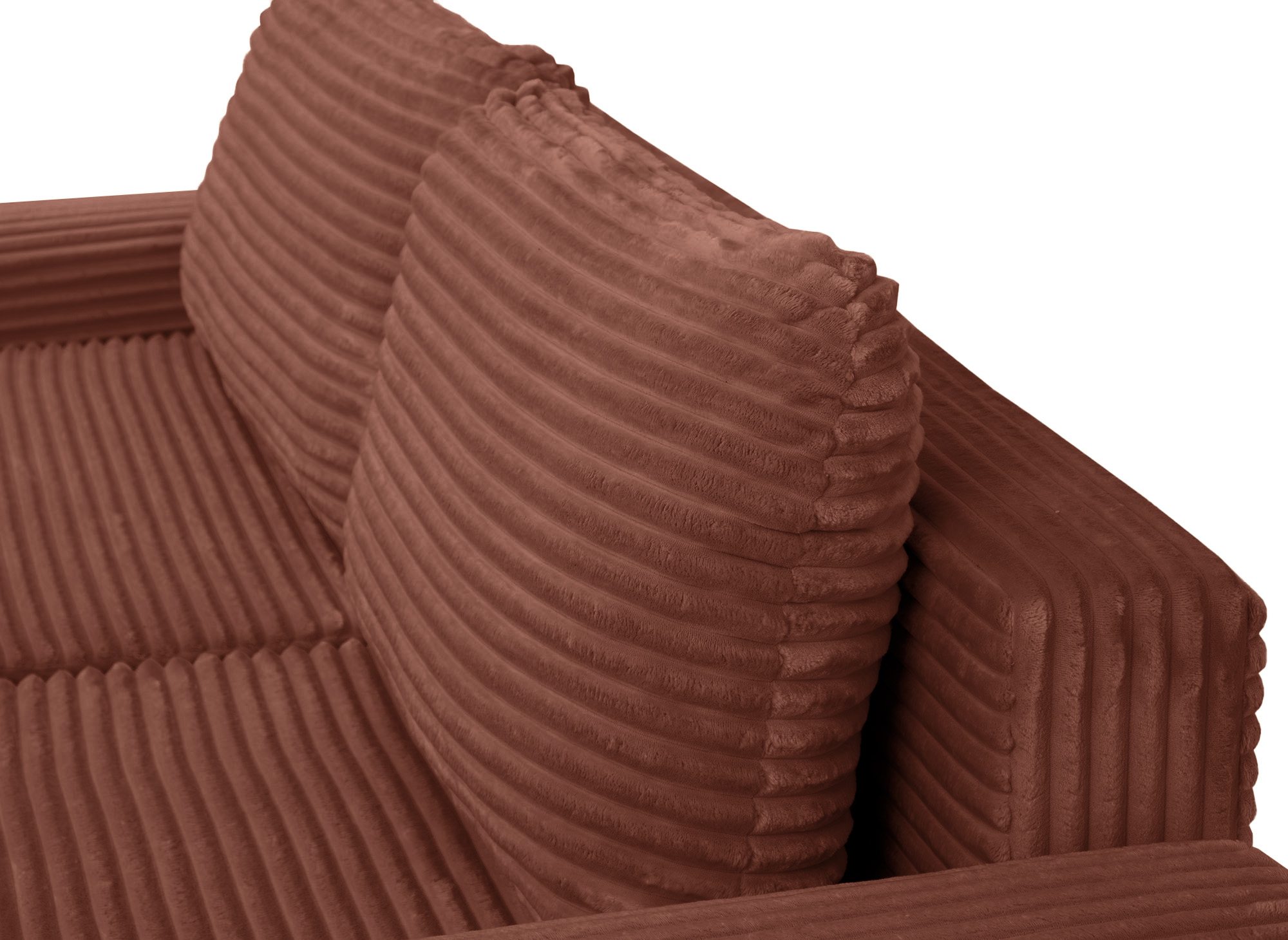 Canapé d'angle convertible avec coffre en velours côtelé épais terracotta BALI - Angle droit
