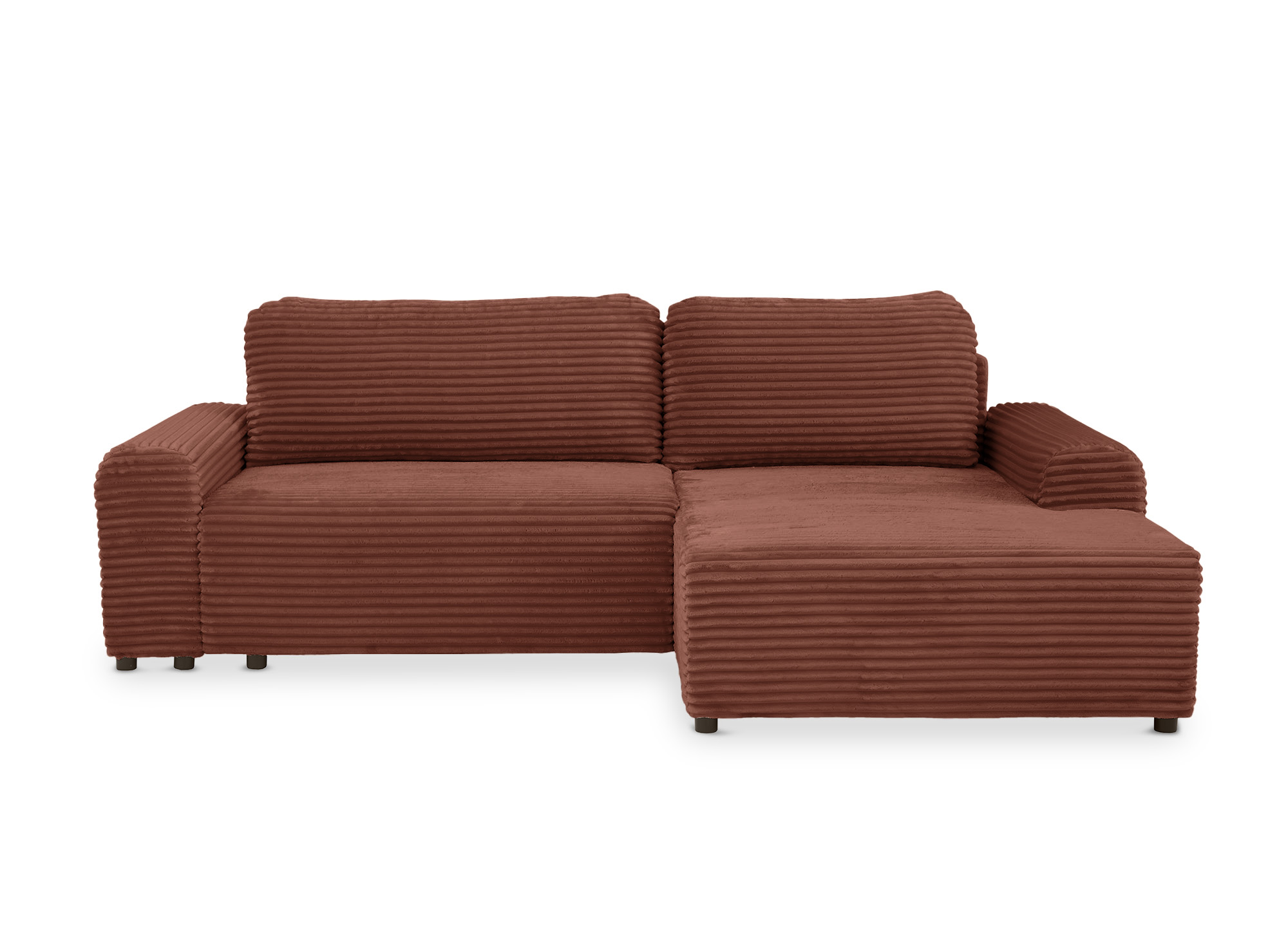 Canapé d'angle convertible avec coffre en velours côtelé épais terracotta BALI - Angle droit
