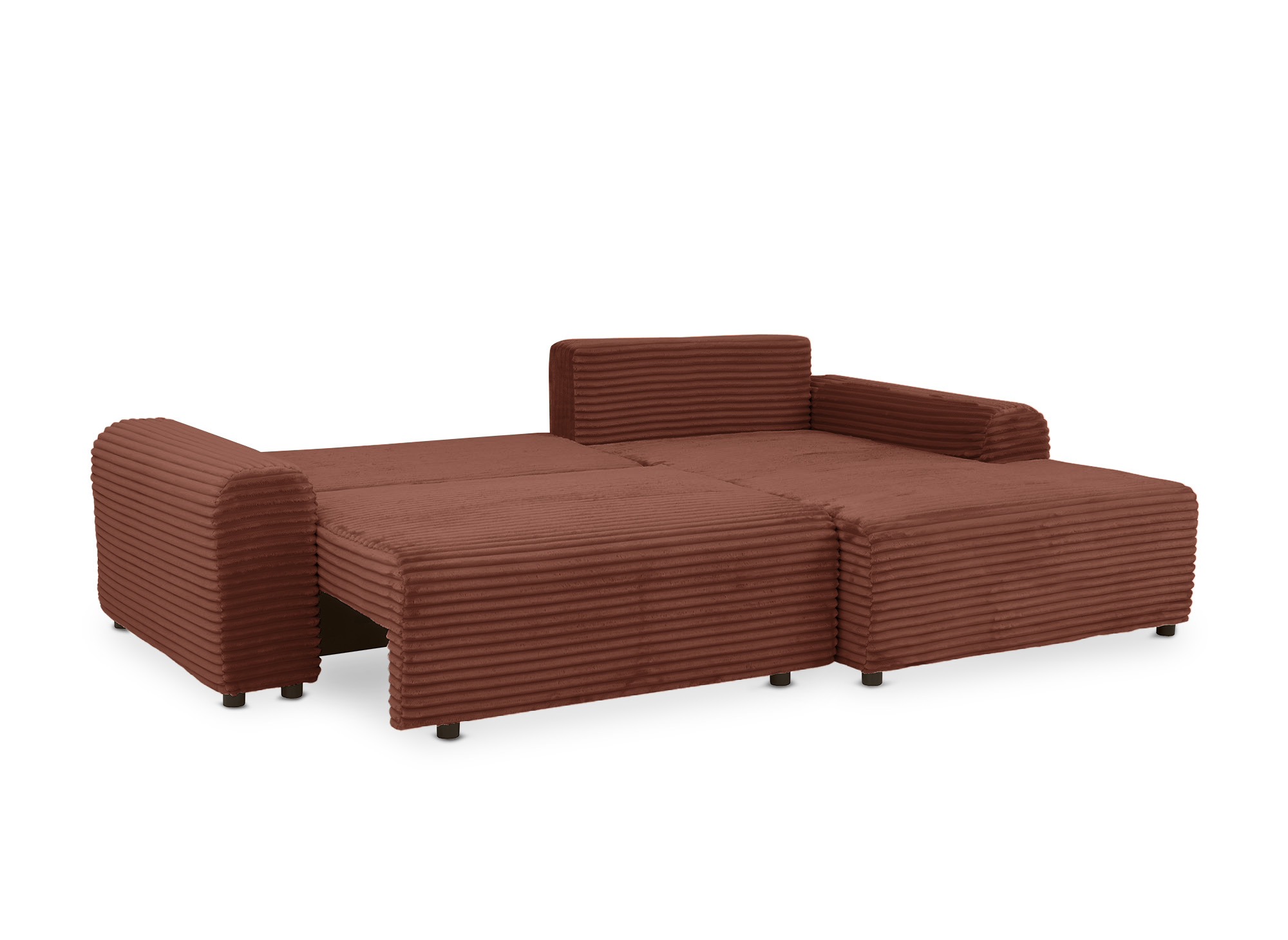 Canapé d'angle convertible avec coffre en velours côtelé épais terracotta BALI - Angle droit