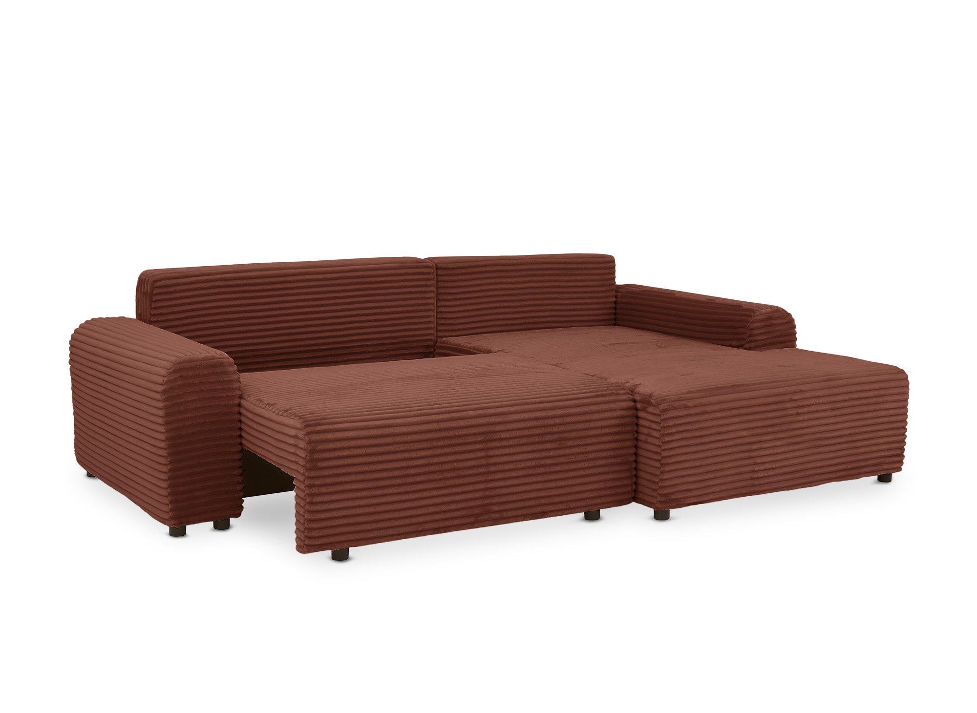 Canapé d'angle convertible avec coffre en velours côtelé épais terracotta BALI - Angle droit