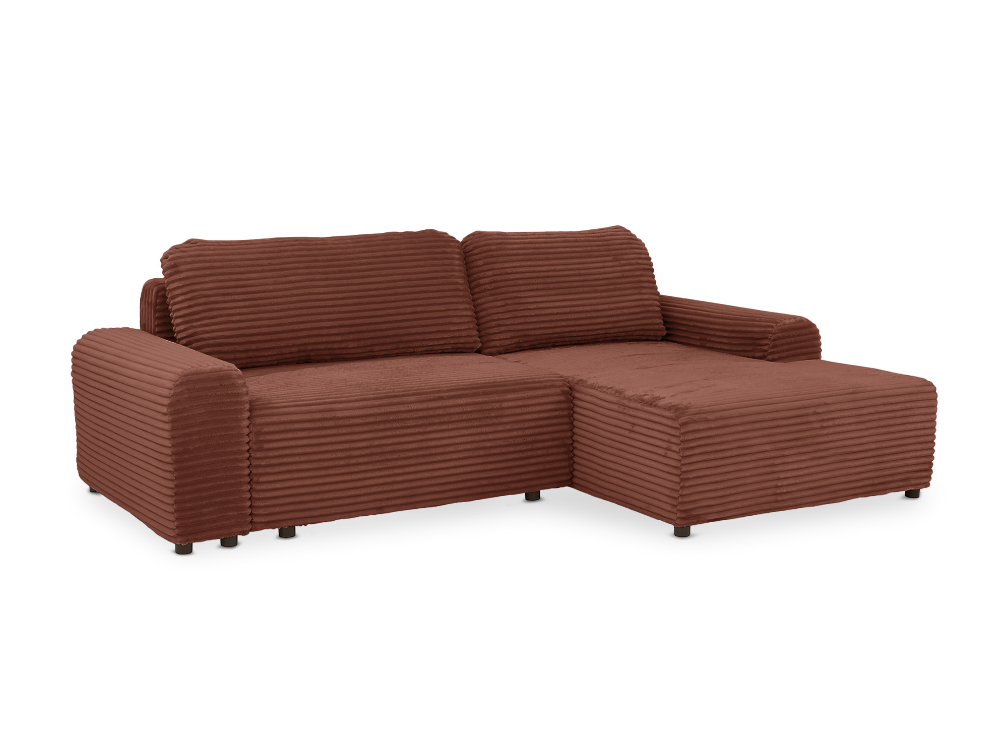 Canapé d'angle convertible avec coffre en velours côtelé épais terracotta BALI - Angle droit