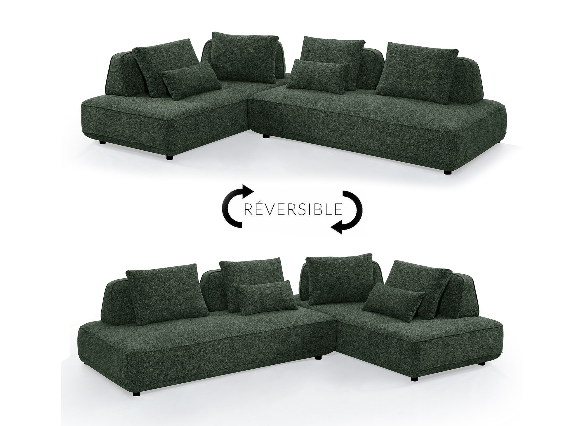Canapé d'angle réversible en velours chiné vert kaki ISAORA