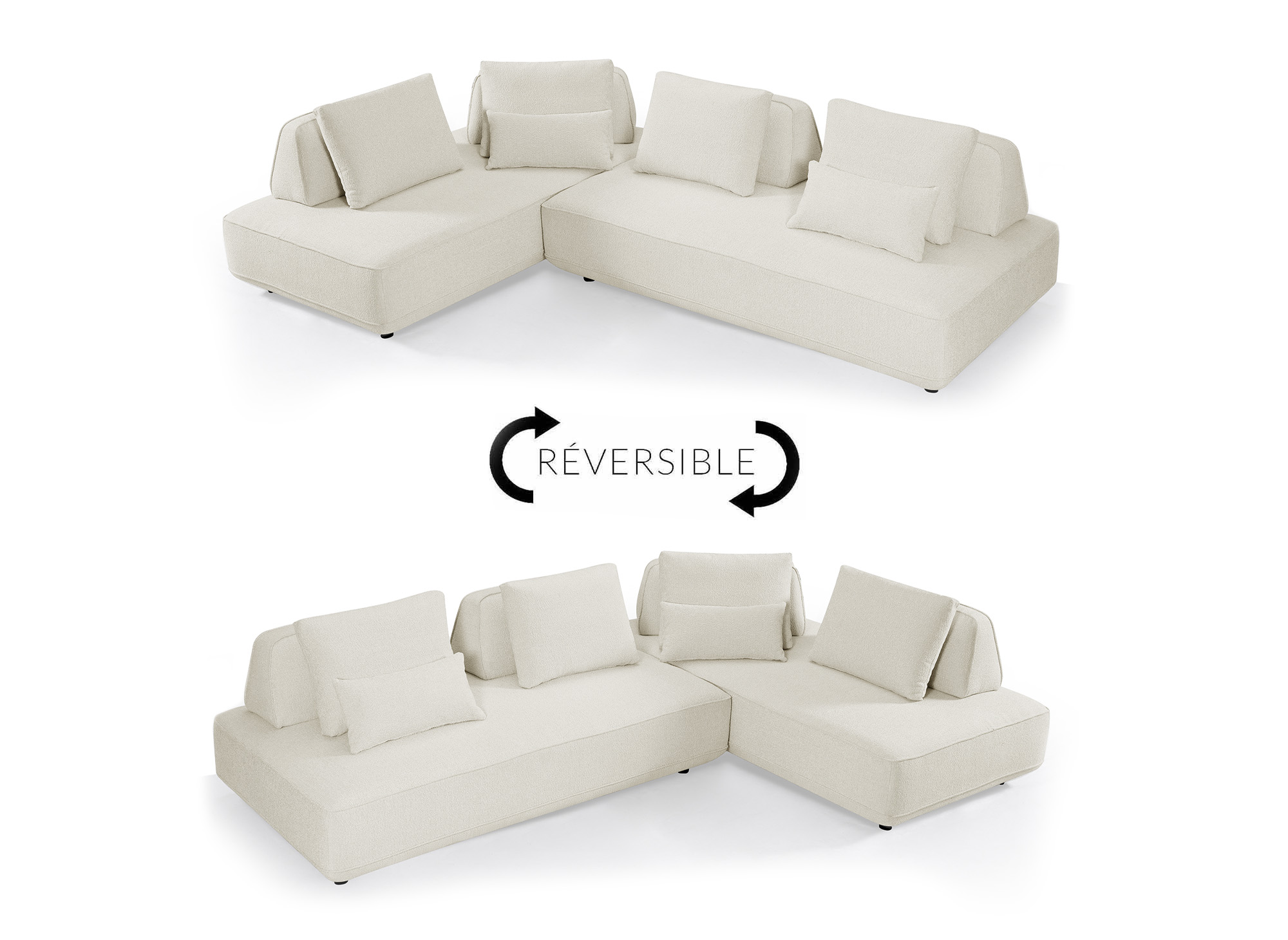 Canapé d'angle réversible en velours chiné beige ISAORA