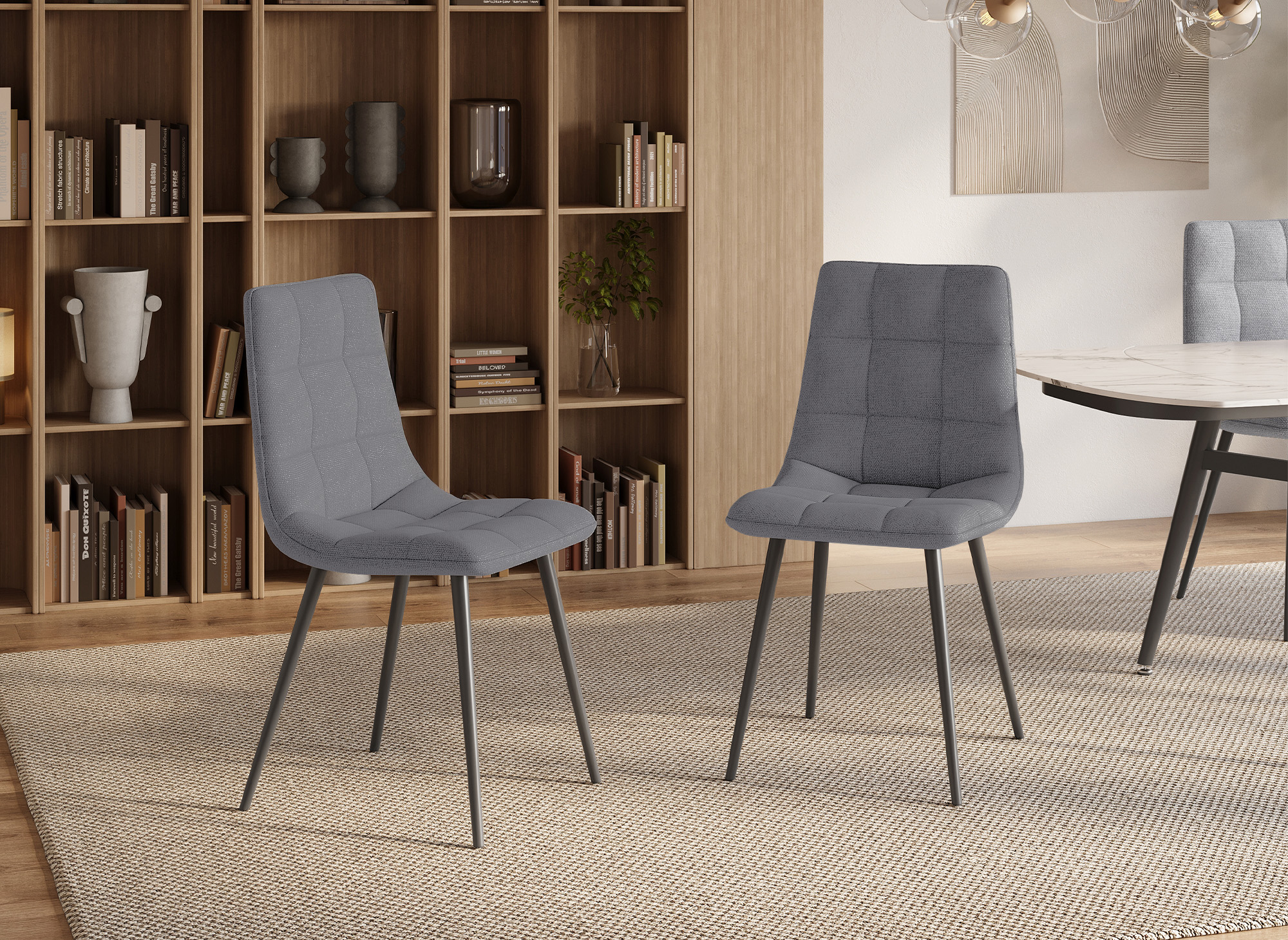 Lot de 4 chaises en tissu gris foncé capitonné JEREMI