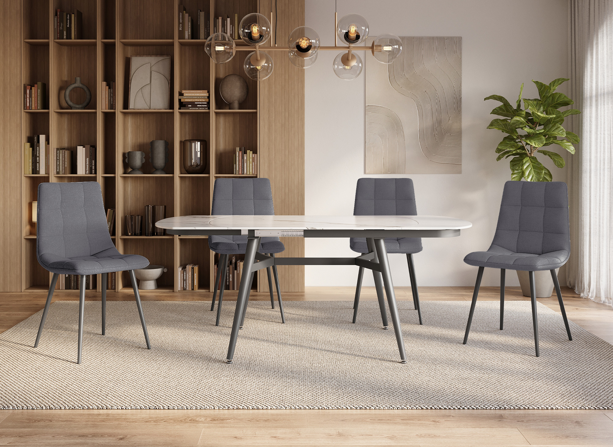 Lot de 4 chaises en tissu gris foncé capitonné JEREMI