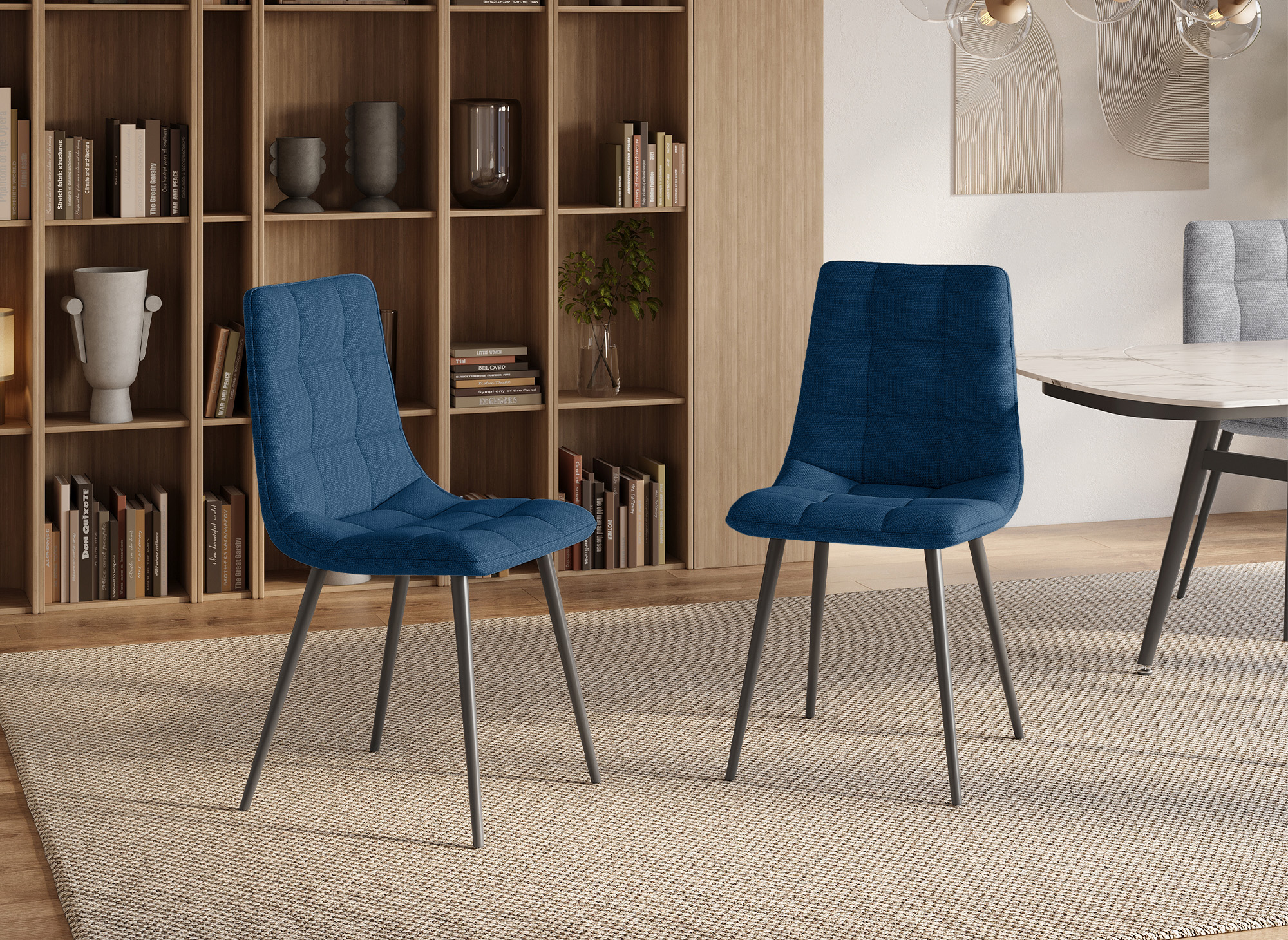 Lot de 4 chaises en tissu bleu capitonné JEREMI
