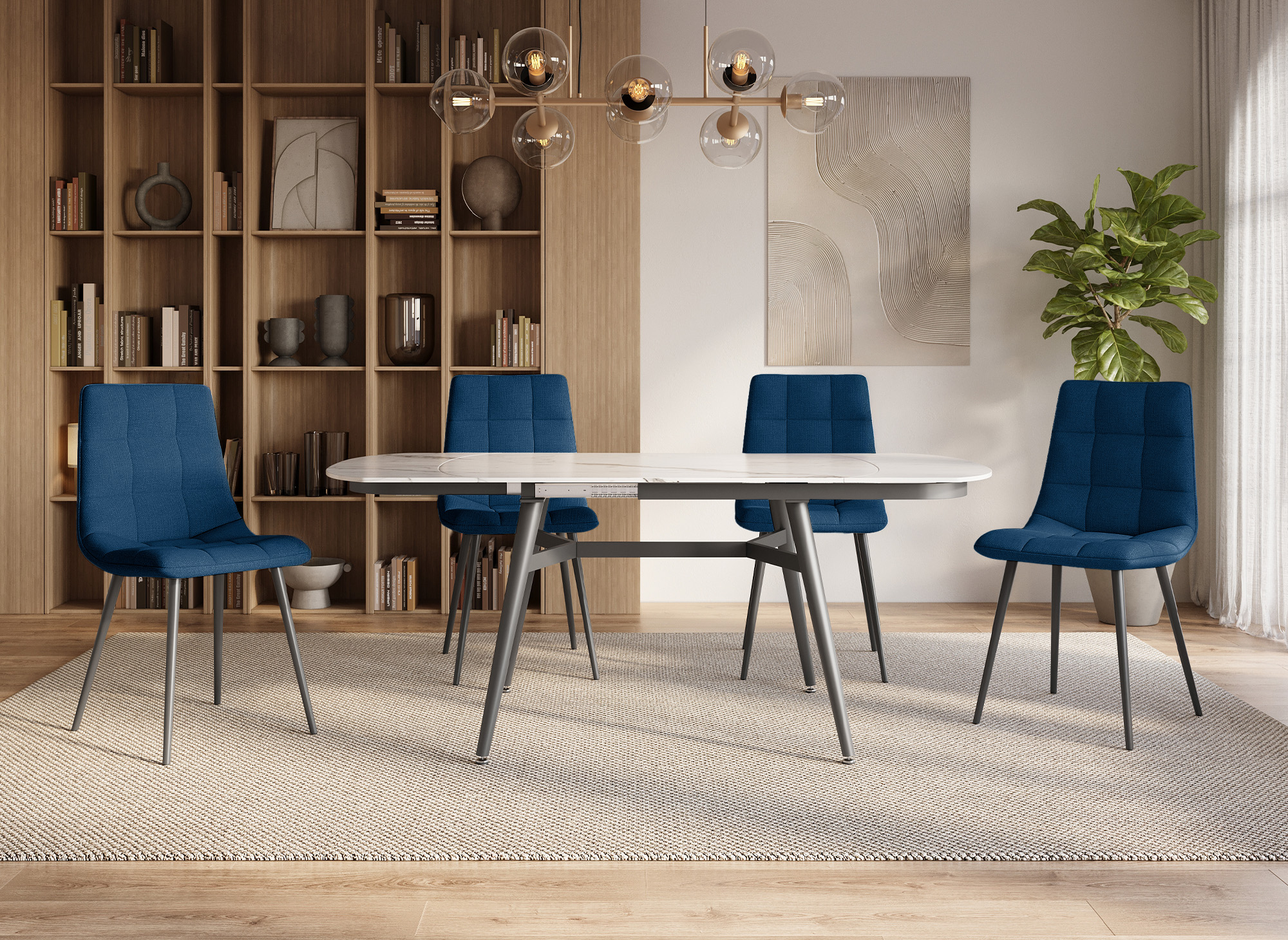 Lot de 4 chaises en tissu bleu capitonné JEREMI
