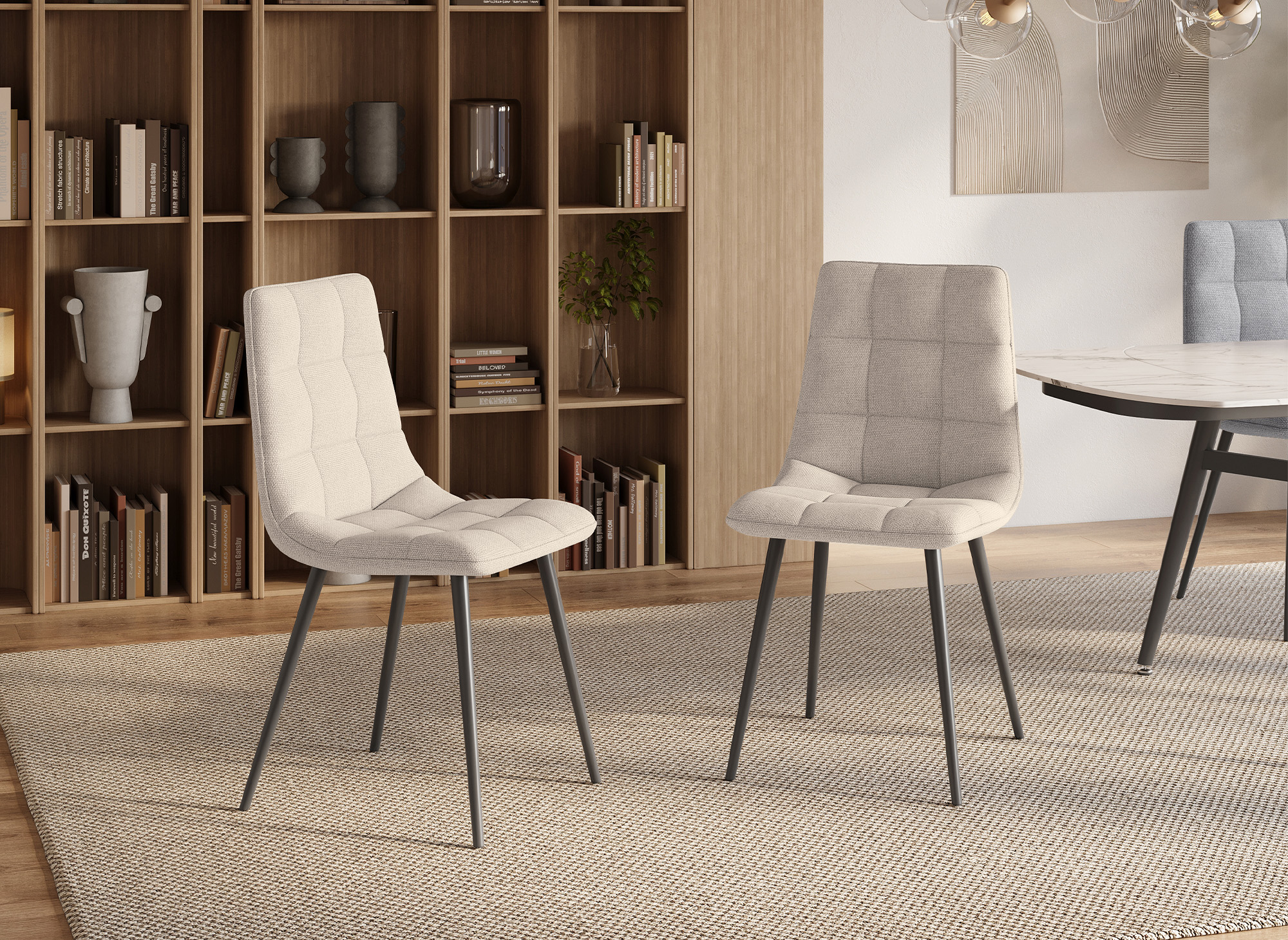 Lot de 4 chaises en tissu beige capitonné JEREMI