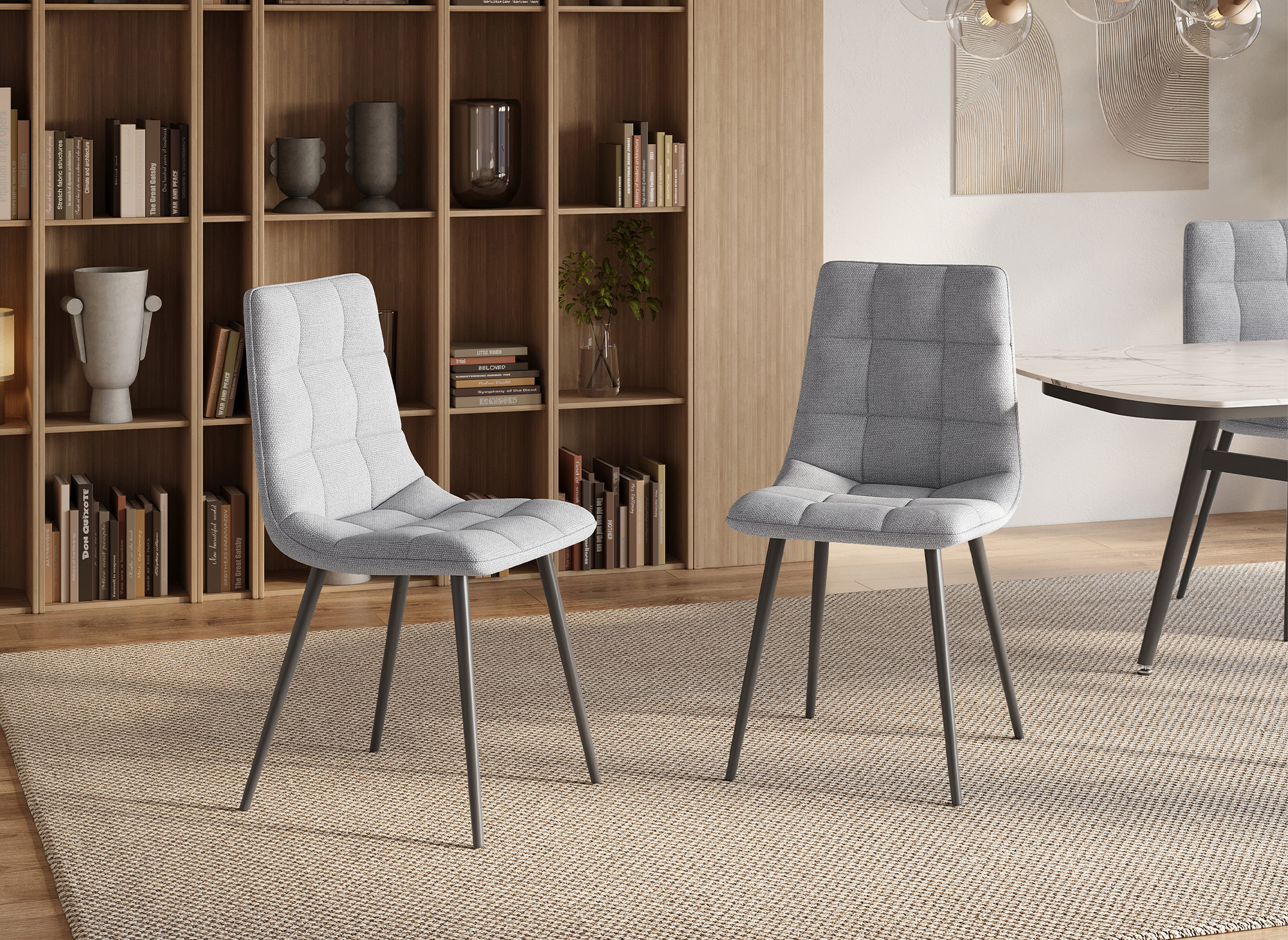 Lot de 4 chaises en tissu gris clair capitonné JEREMI