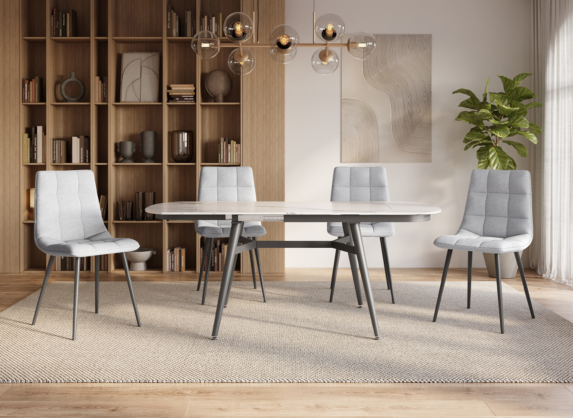 Lot de 4 chaises en tissu gris clair capitonné JEREMI