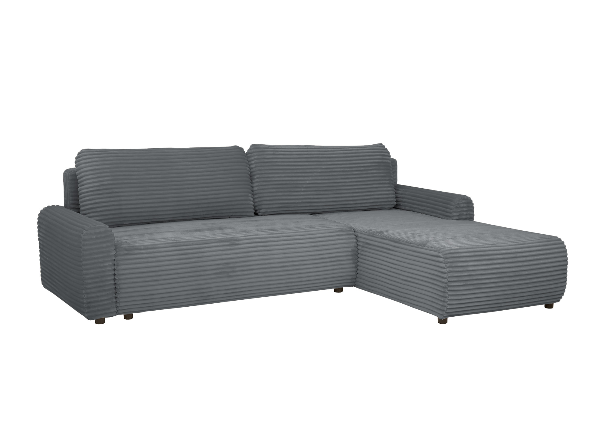 Canapé d'angle réversible et convertible avec coffre en velours côtelé épais gris foncé KATIA