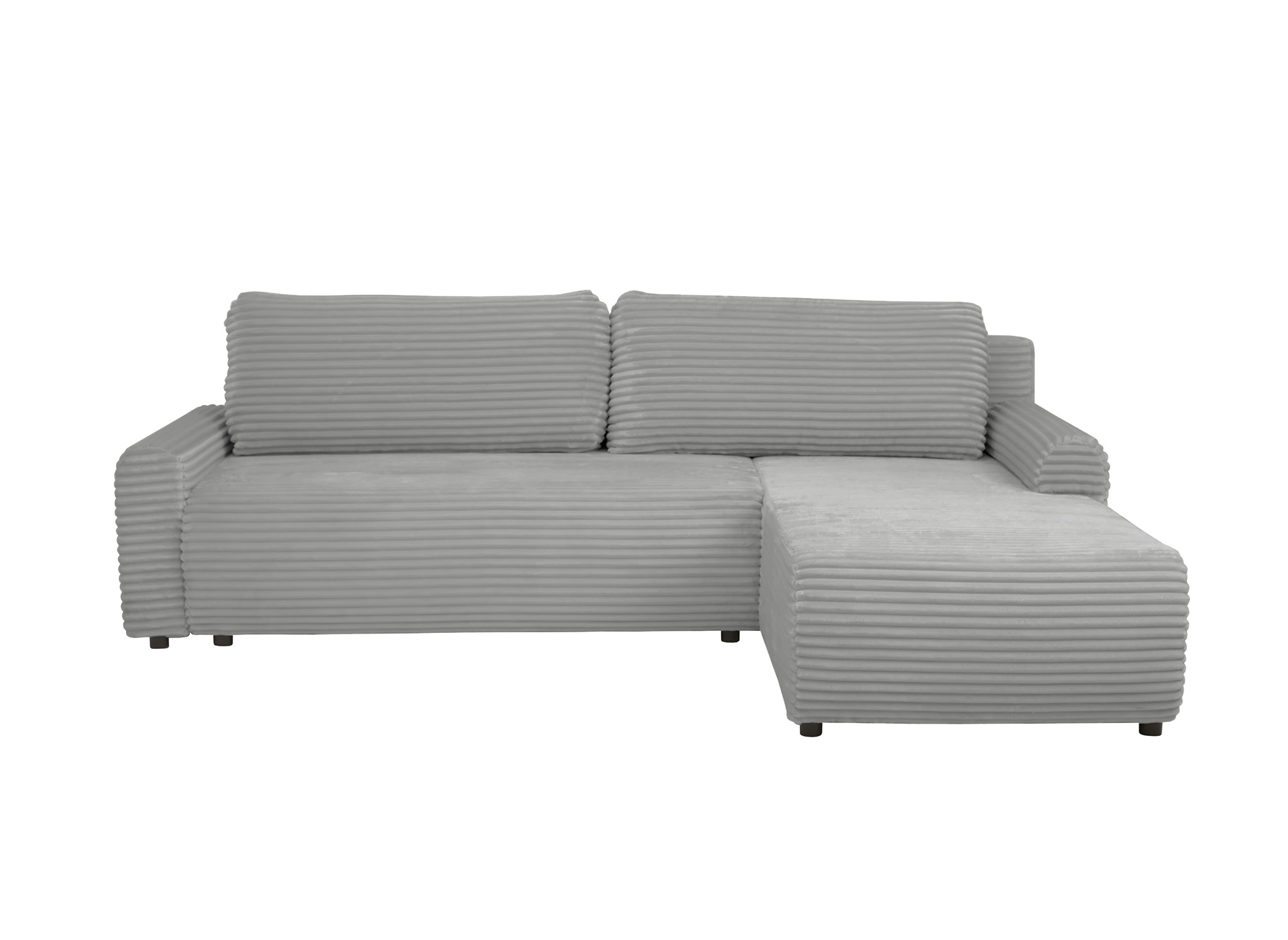 Canapé d'angle réversible et convertible avec coffre en velours côtelé épais gris clair KATIA