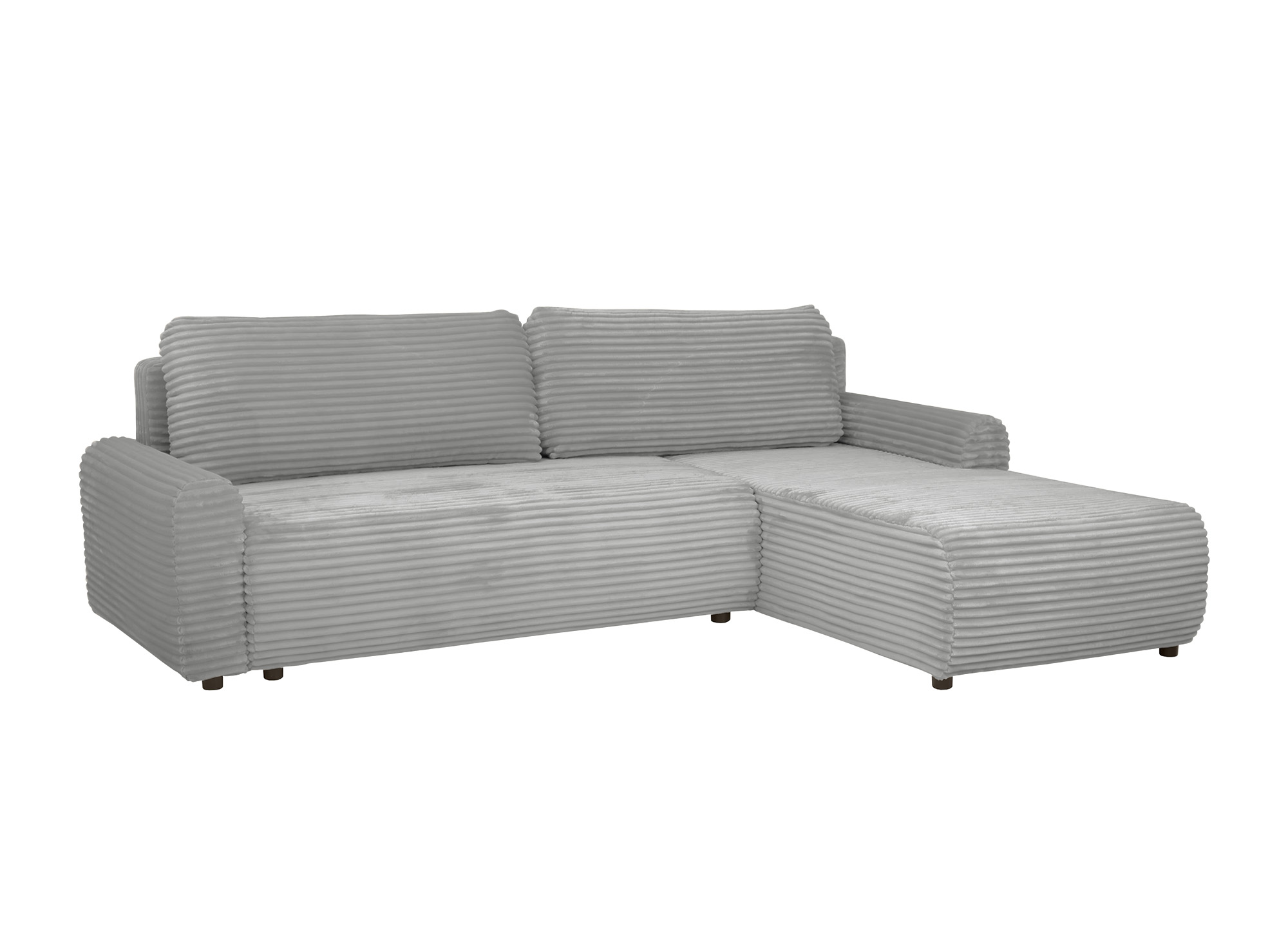 Canapé d'angle réversible et convertible avec coffre en velours côtelé épais gris clair KATIA