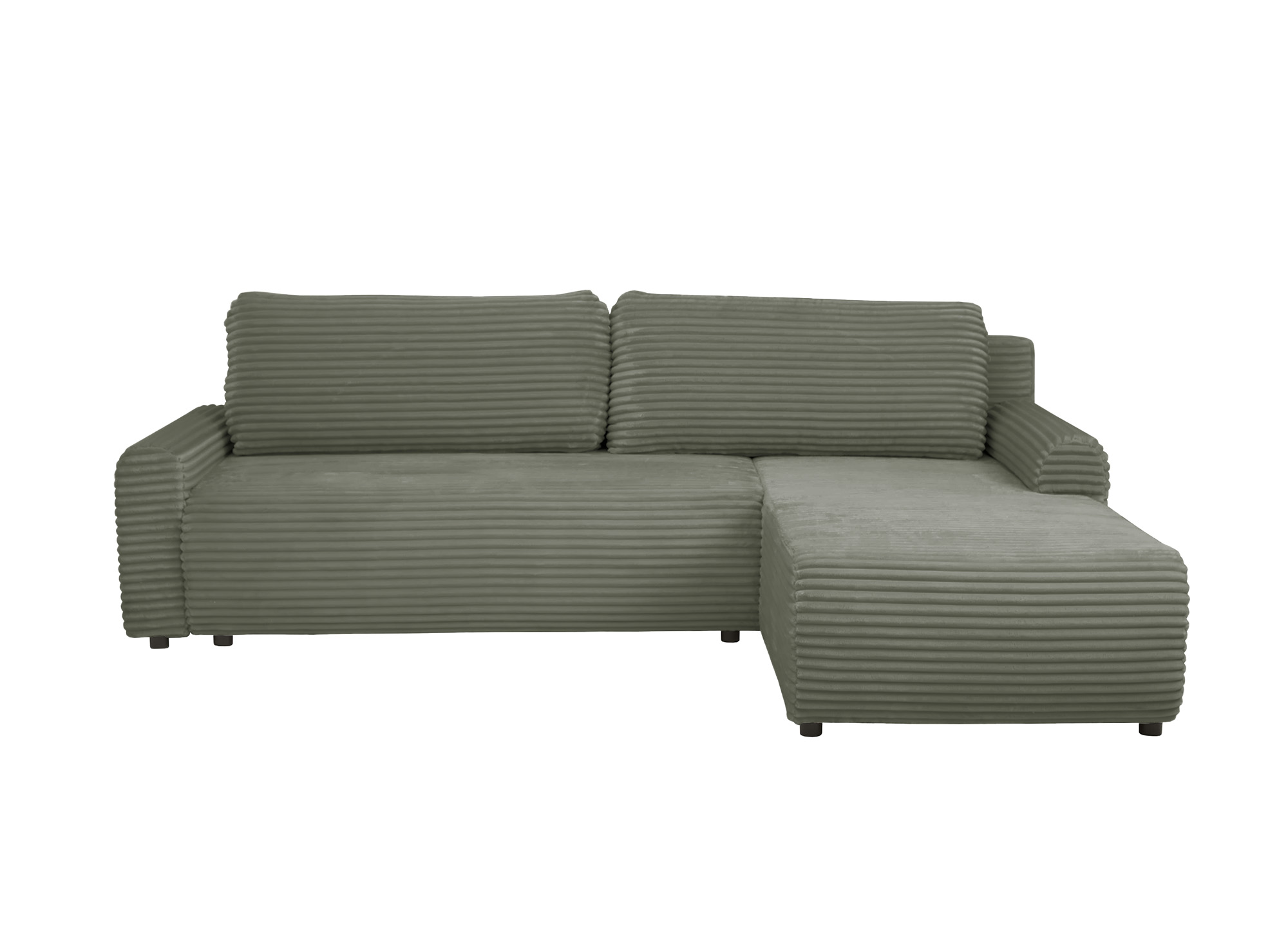 Canapé d'angle réversible et convertible avec coffre en velours côtelé épais vert kaki KATIA
