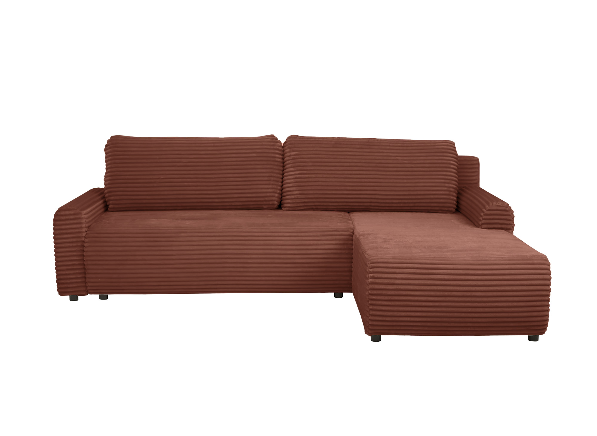 Canapé d'angle réversible et convertible avec coffre en velours côtelé épais terracotta KATIA