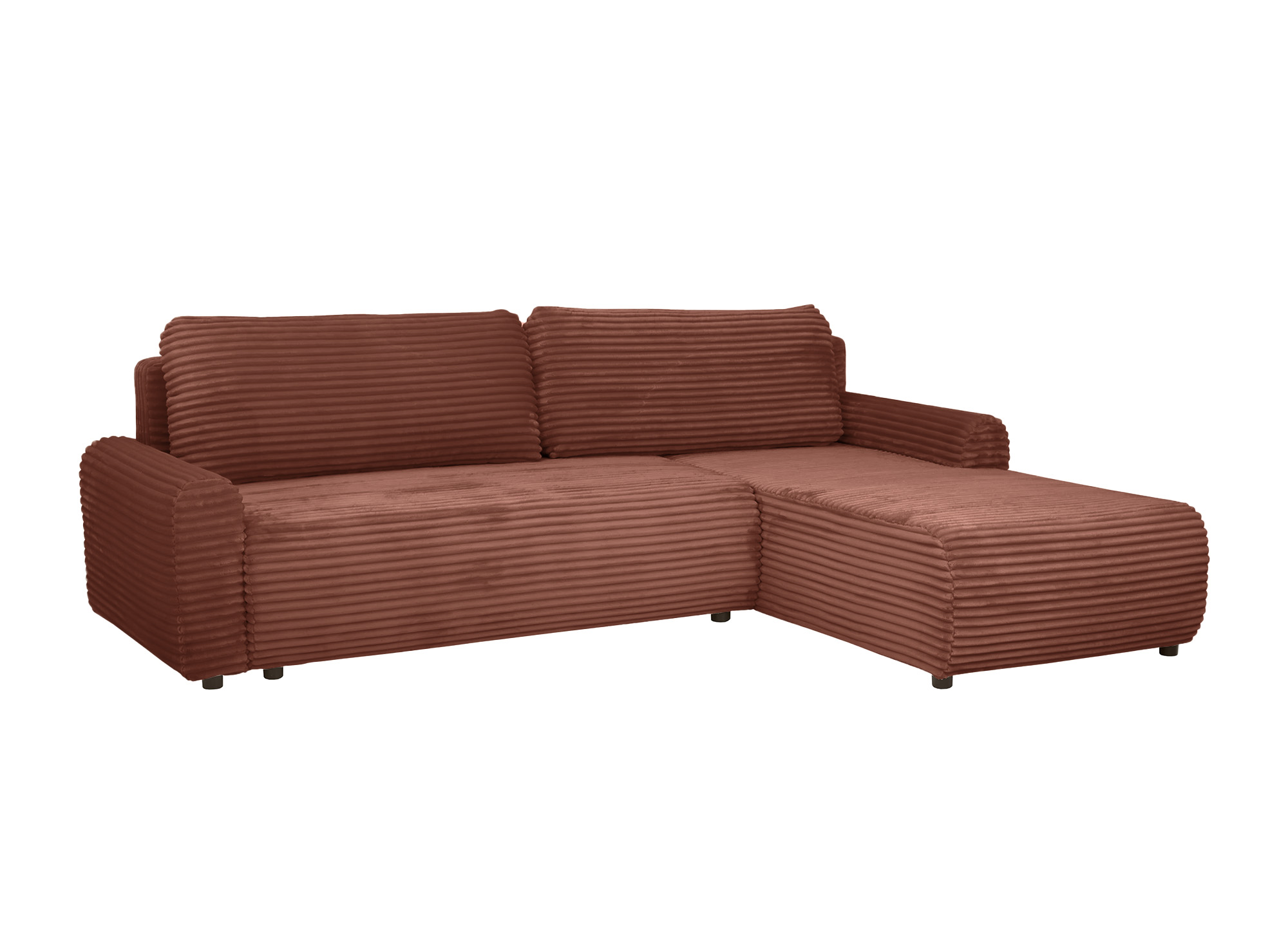 Canapé d'angle réversible et convertible avec coffre en velours côtelé épais terracotta KATIA