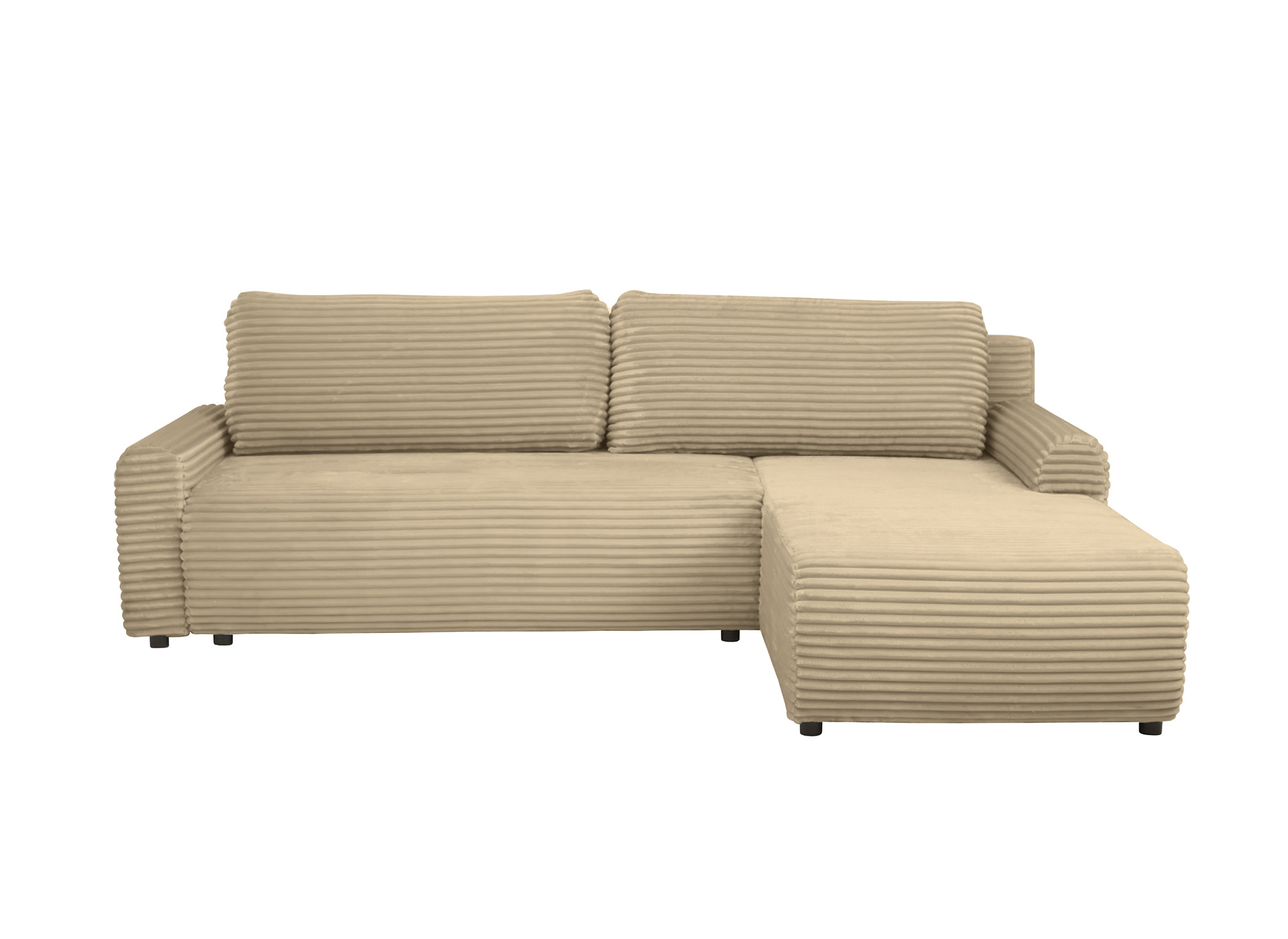 Canapé d'angle réversible et convertible avec coffre en velours côtelé épais taupe KATIA
