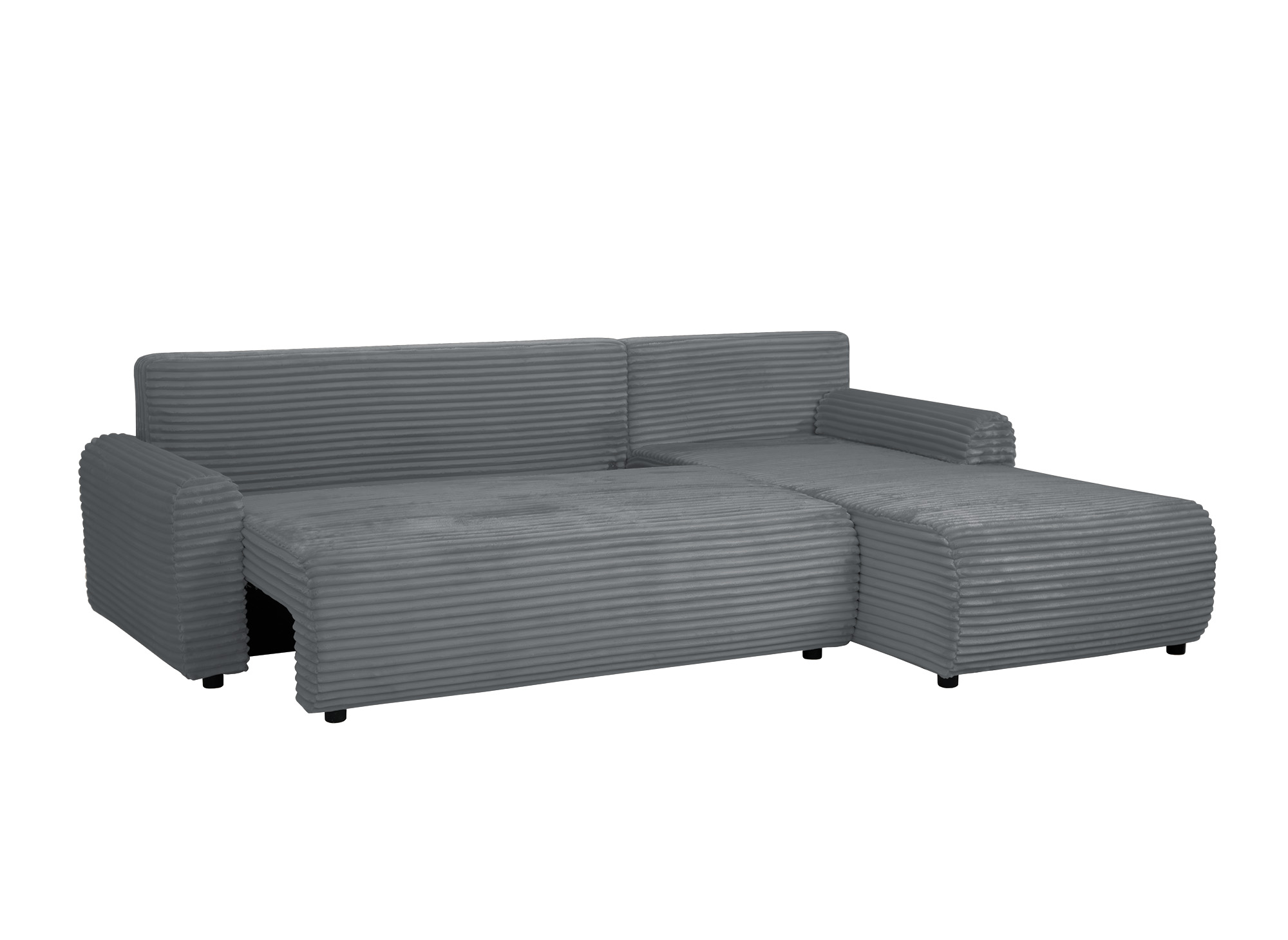 Canapé d'angle réversible et convertible avec coffre en velours côtelé épais gris foncé KATIA