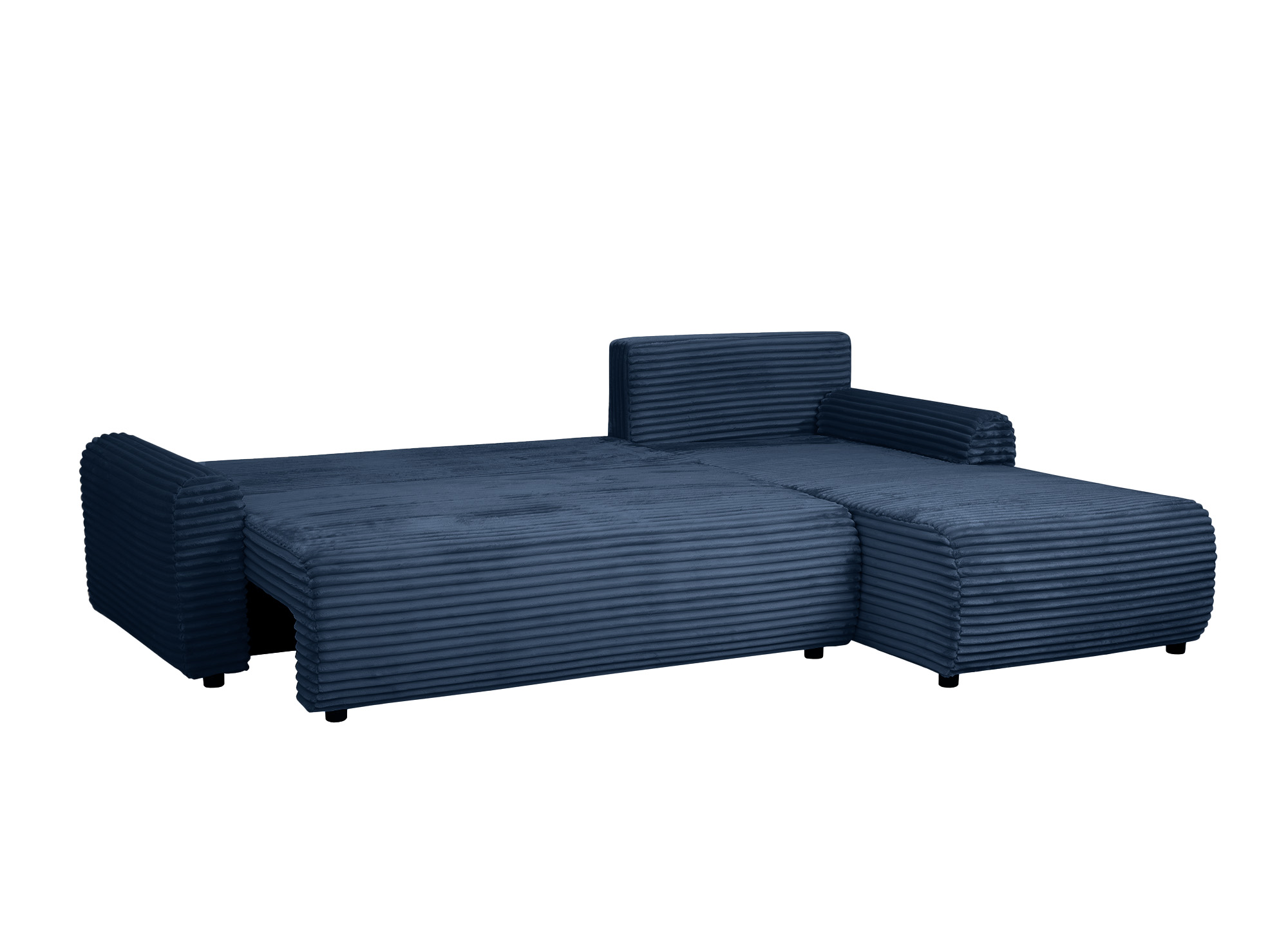 Canapé d'angle réversible et convertible avec coffre en velours côtelé épais bleu foncé KATIA