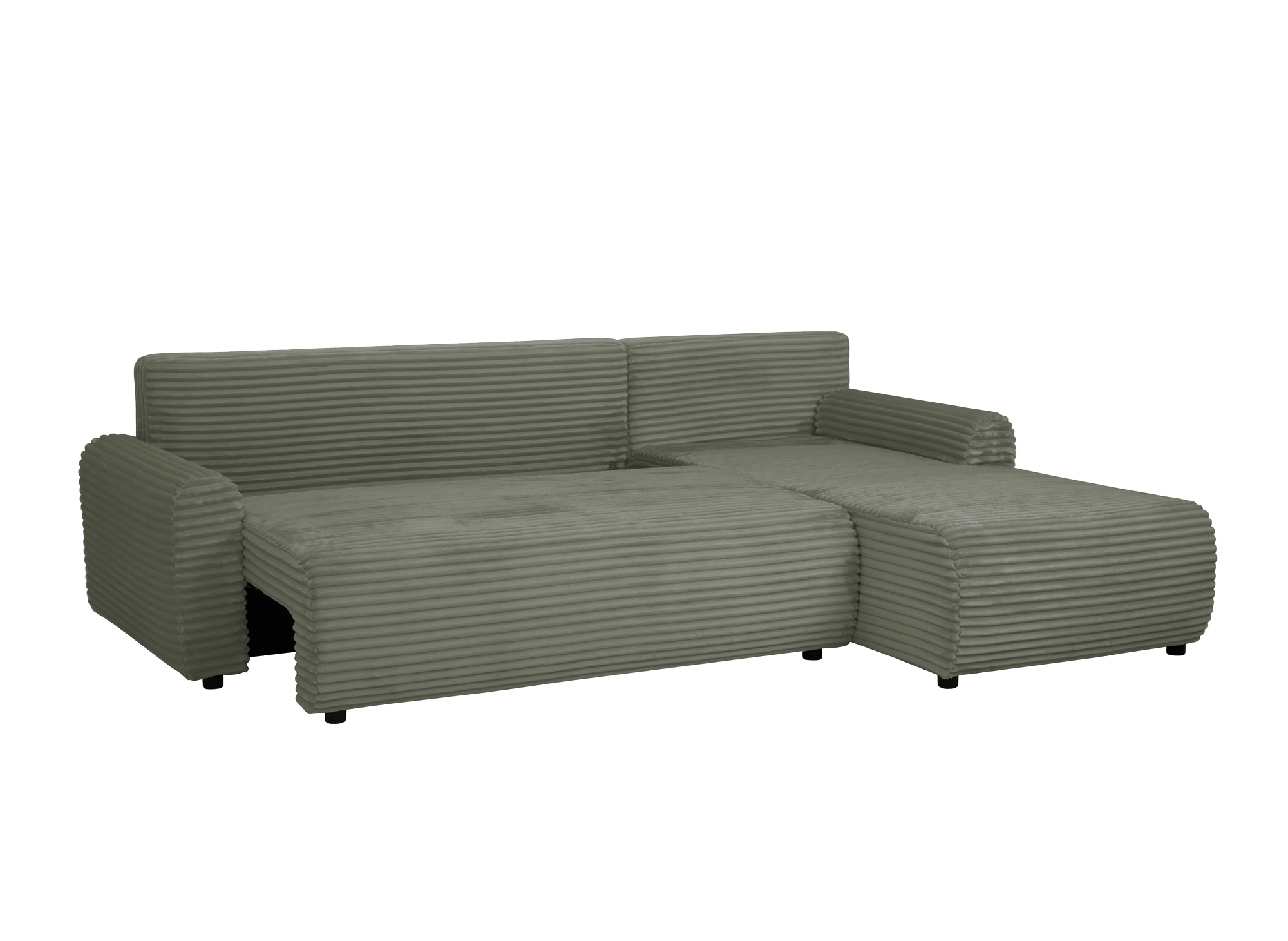 Canapé d'angle réversible et convertible avec coffre en velours côtelé épais vert kaki KATIA