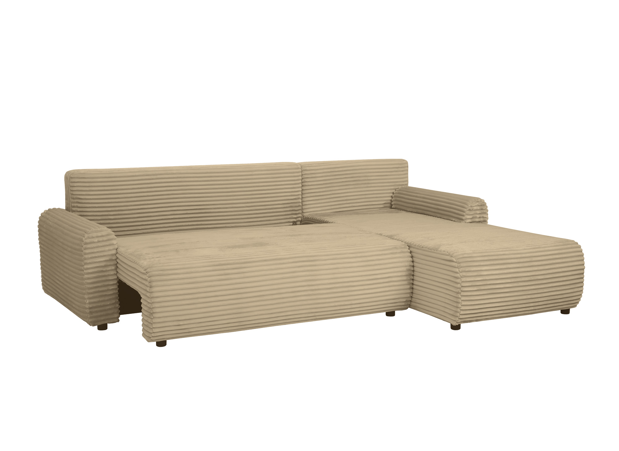Canapé d'angle réversible et convertible avec coffre en velours côtelé épais taupe KATIA