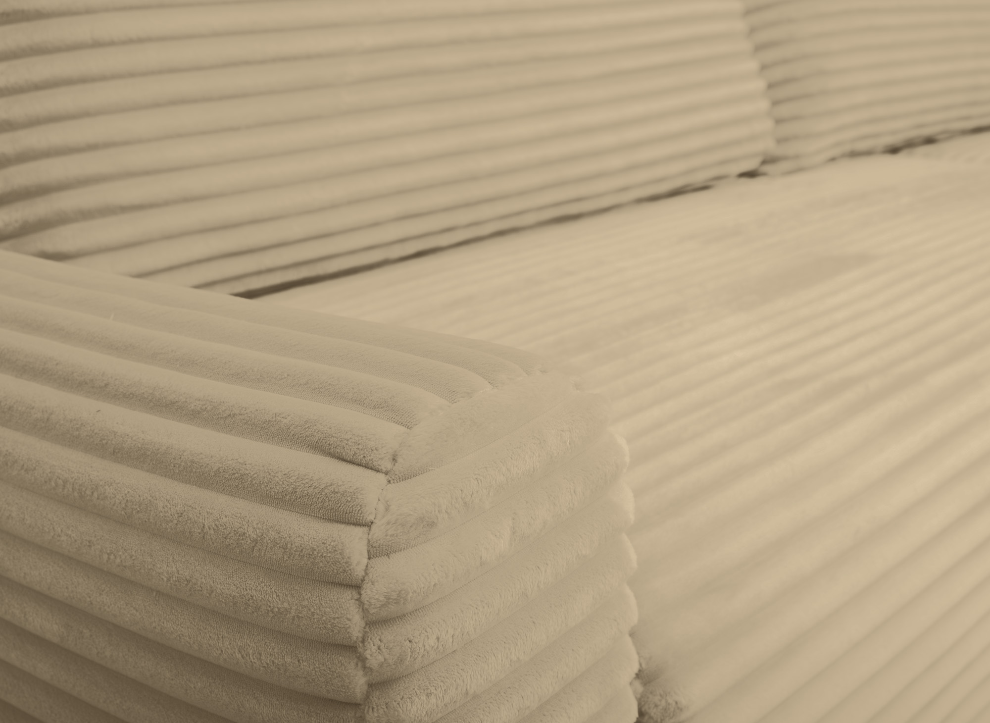Canapé d'angle réversible et convertible avec coffre en velours côtelé épais taupe KATIA