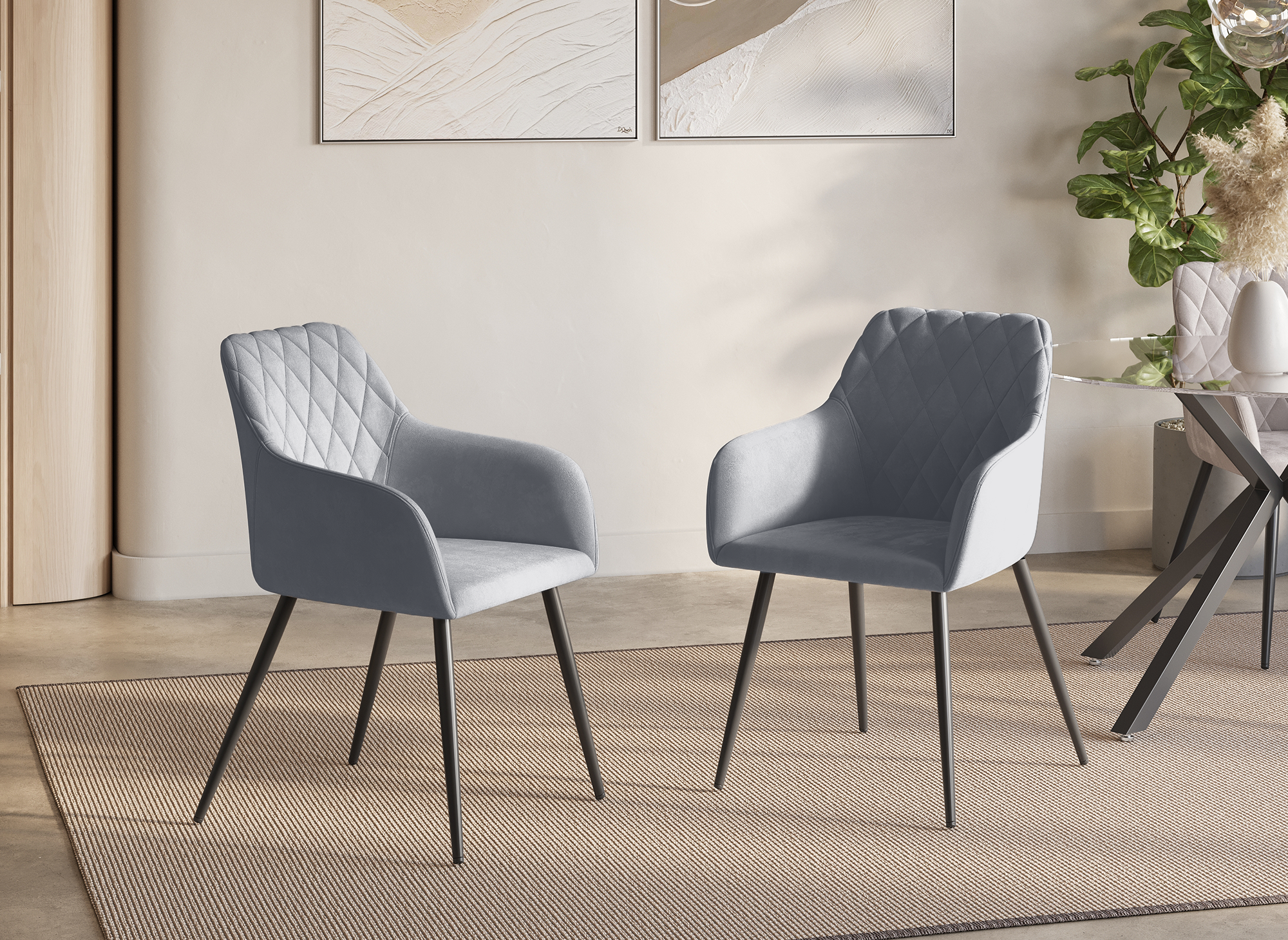 Lot de 2 chaises avec accoudoirs en velours gris KANA