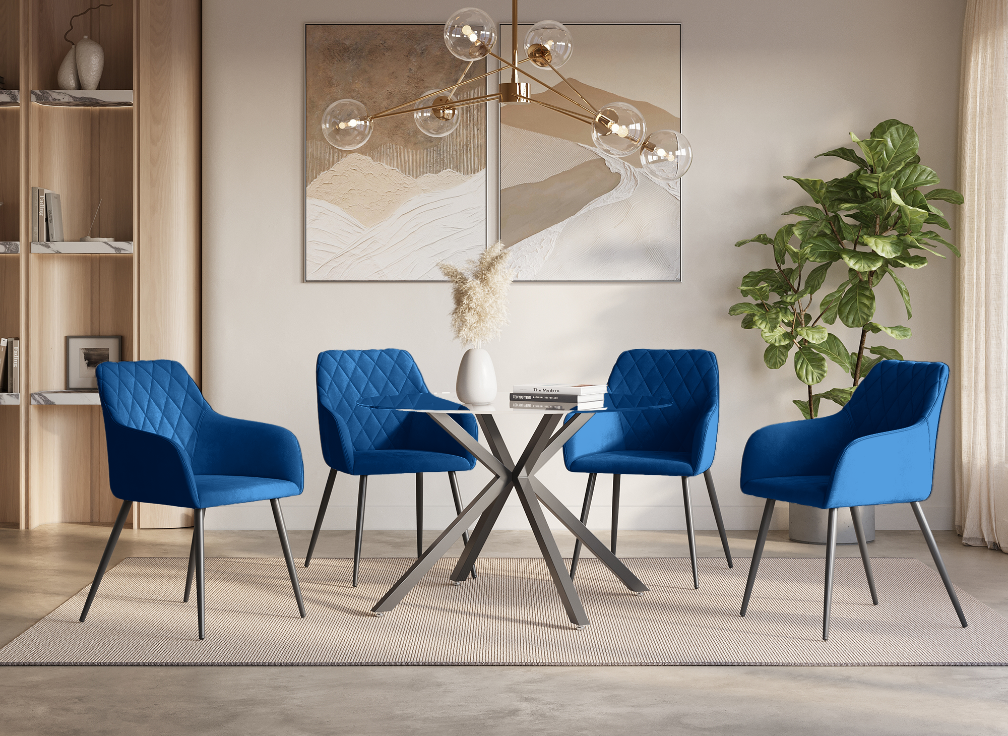 Lot de 2 chaises avec accoudoirs en velours bleu KANA