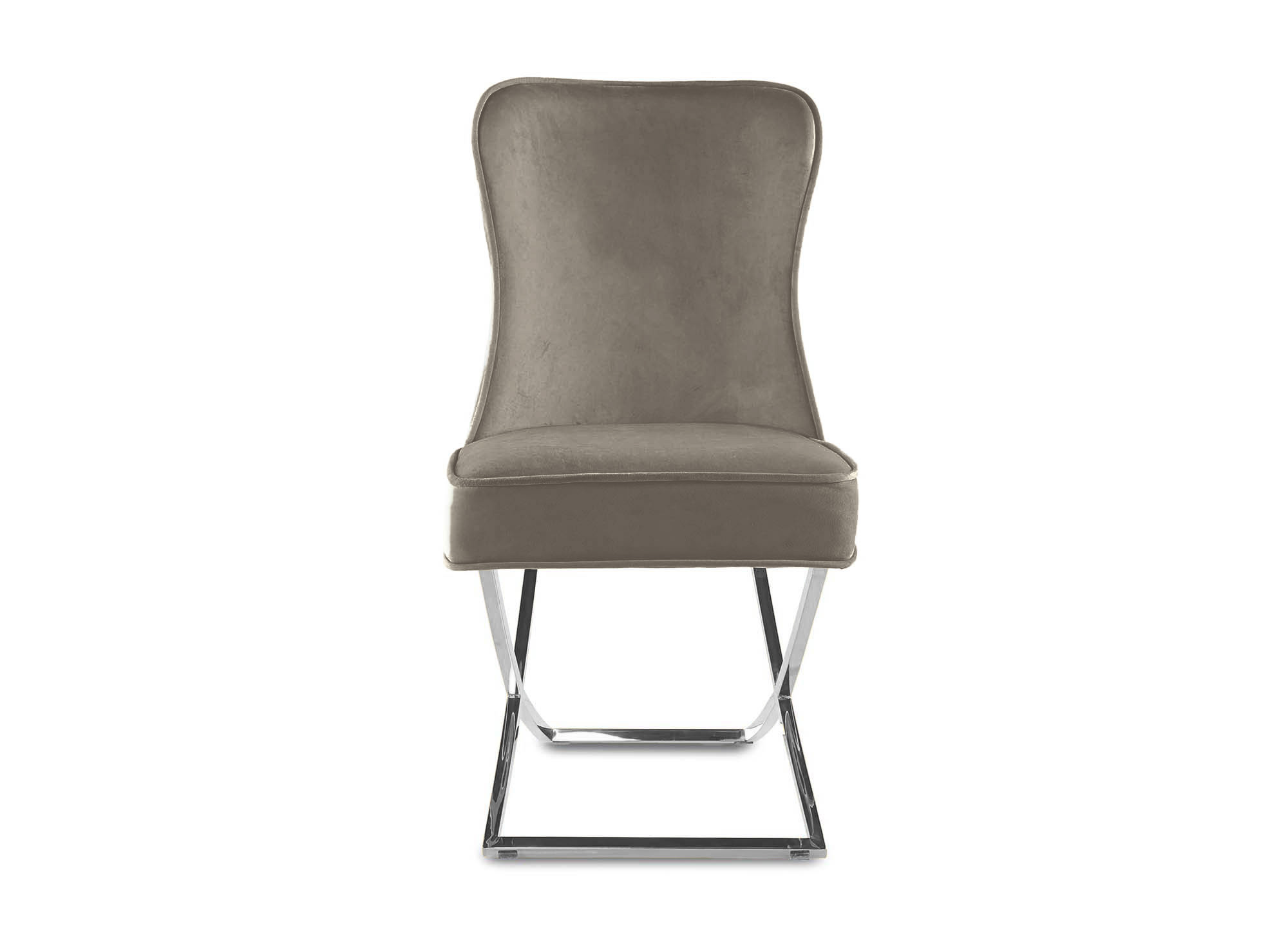 Lot de 2 chaises en velours taupe pieds en métal argenté ETHAN