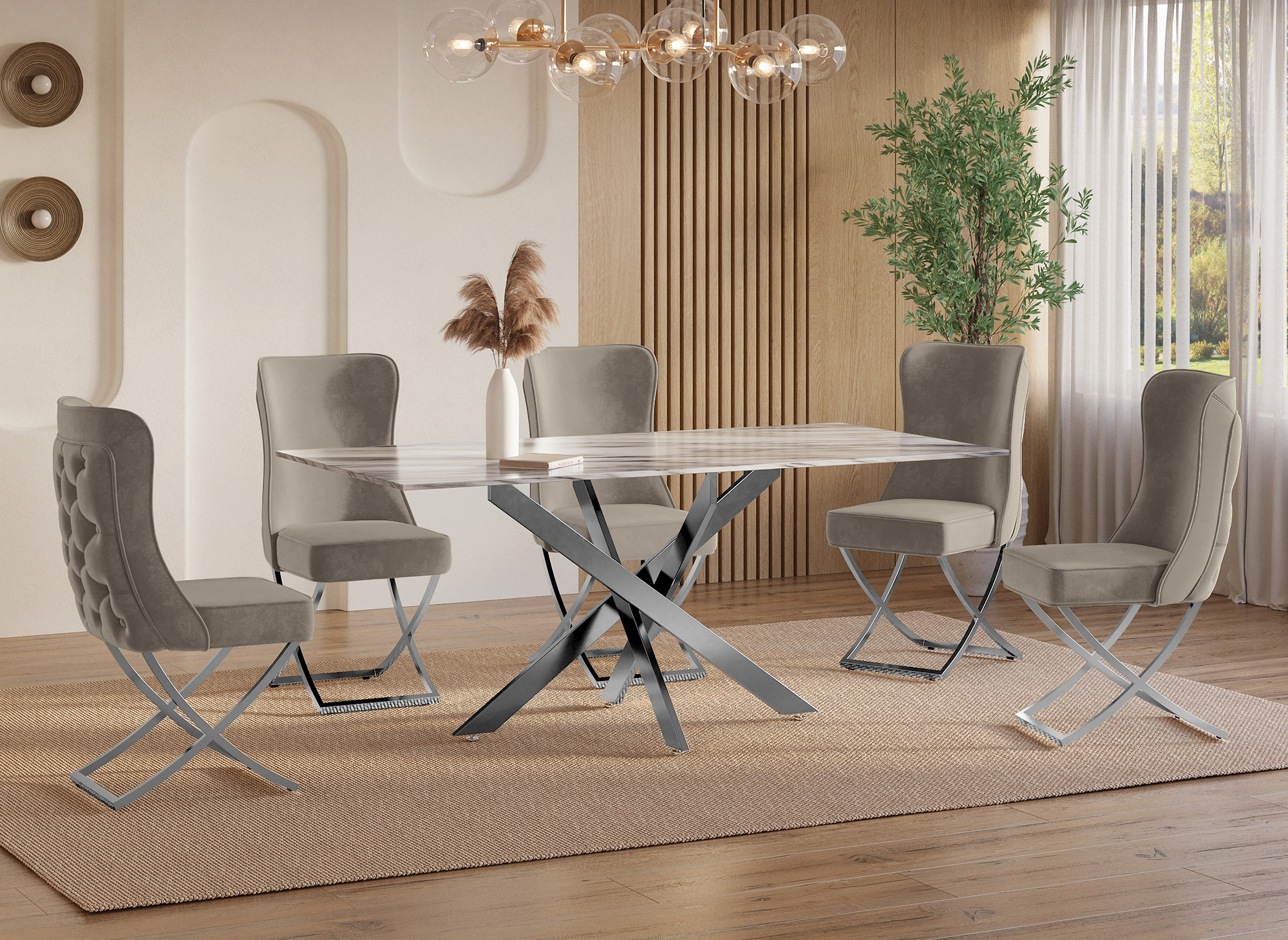 Lot de 2 chaises en velours taupe pieds en métal argenté ETHAN