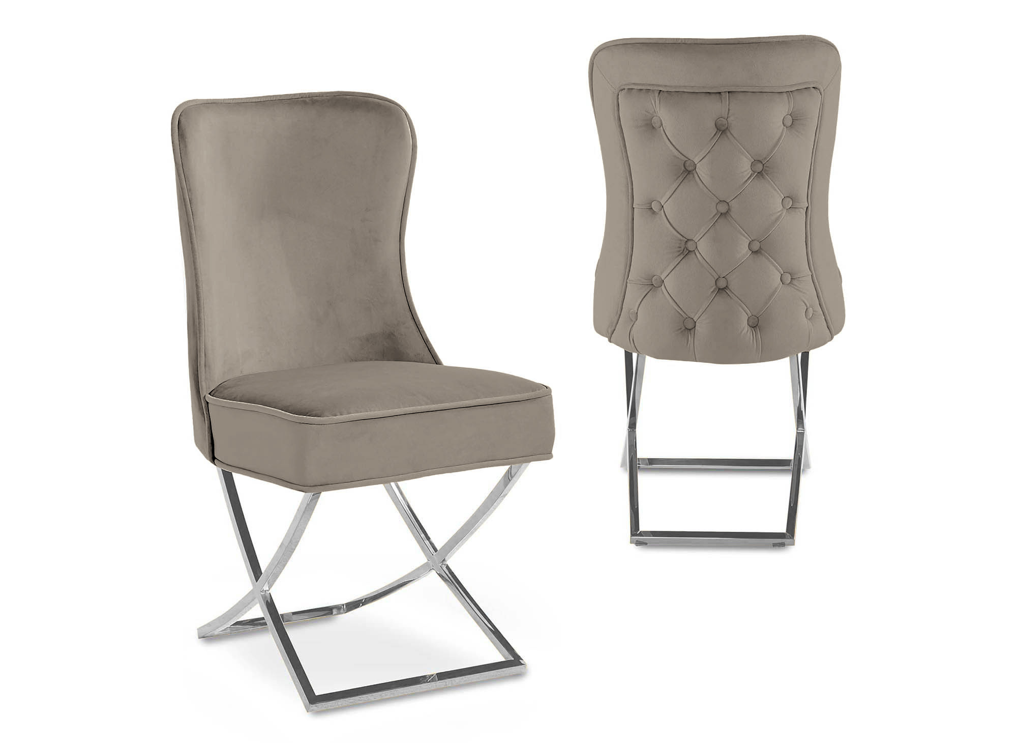 Lot de 2 chaises en velours taupe pieds en métal argenté ETHAN